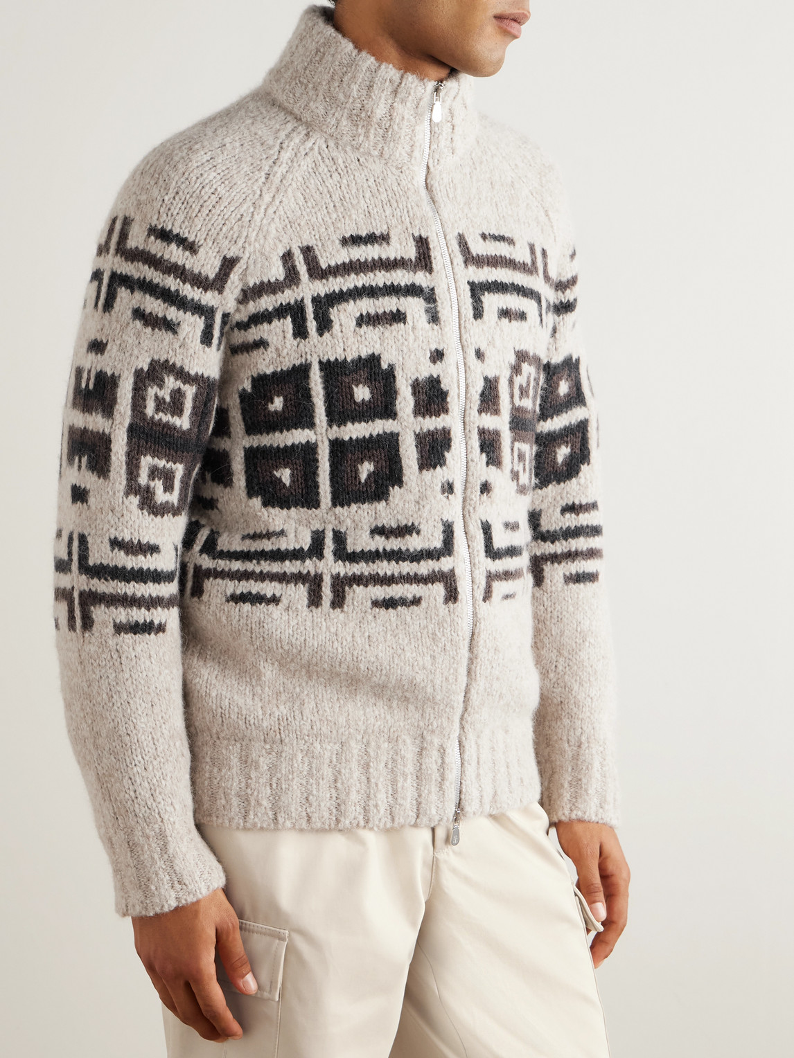 Intarsia-Knit Alpaca-Blend Cardigan