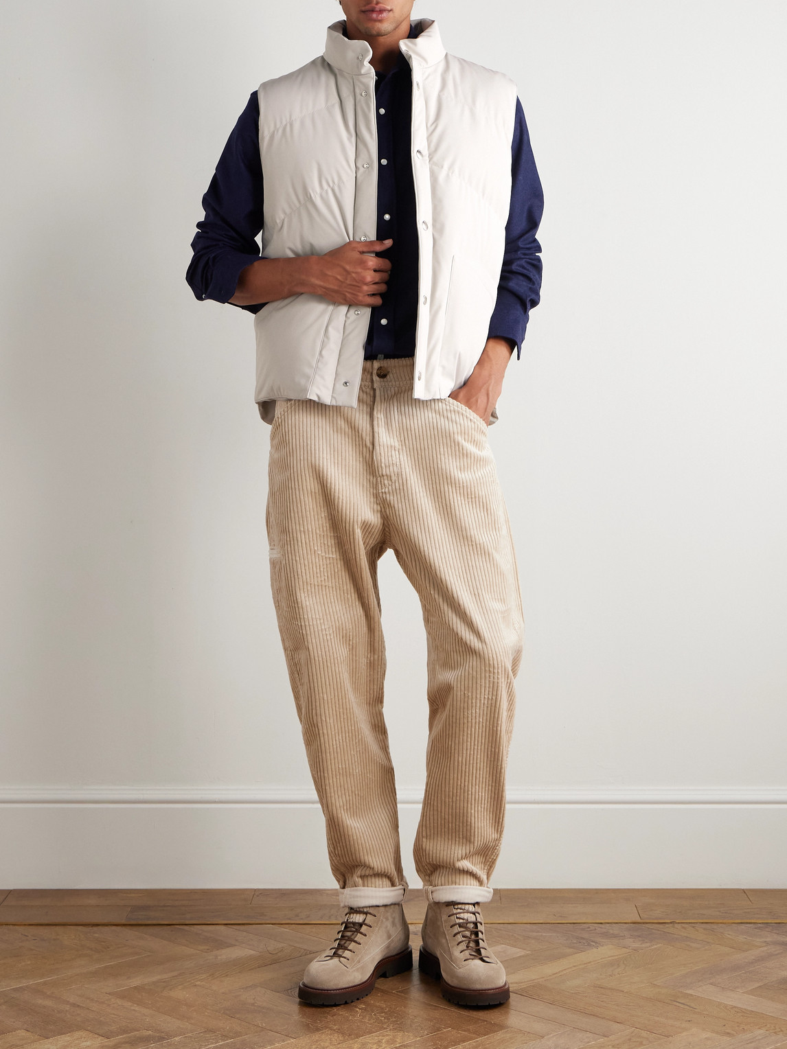 Brunello Cucinelli Quilted Shell Down Gilet In Neutral