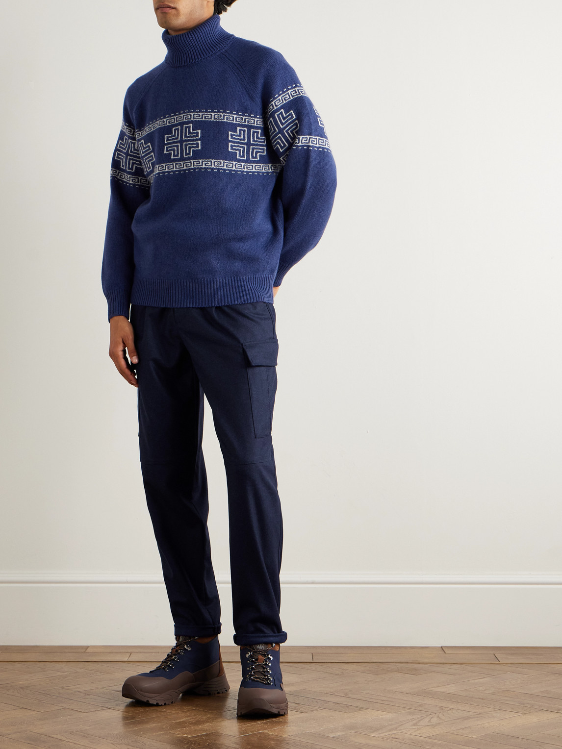 Intarsia-Knit Cashmere Rollneck Sweater
