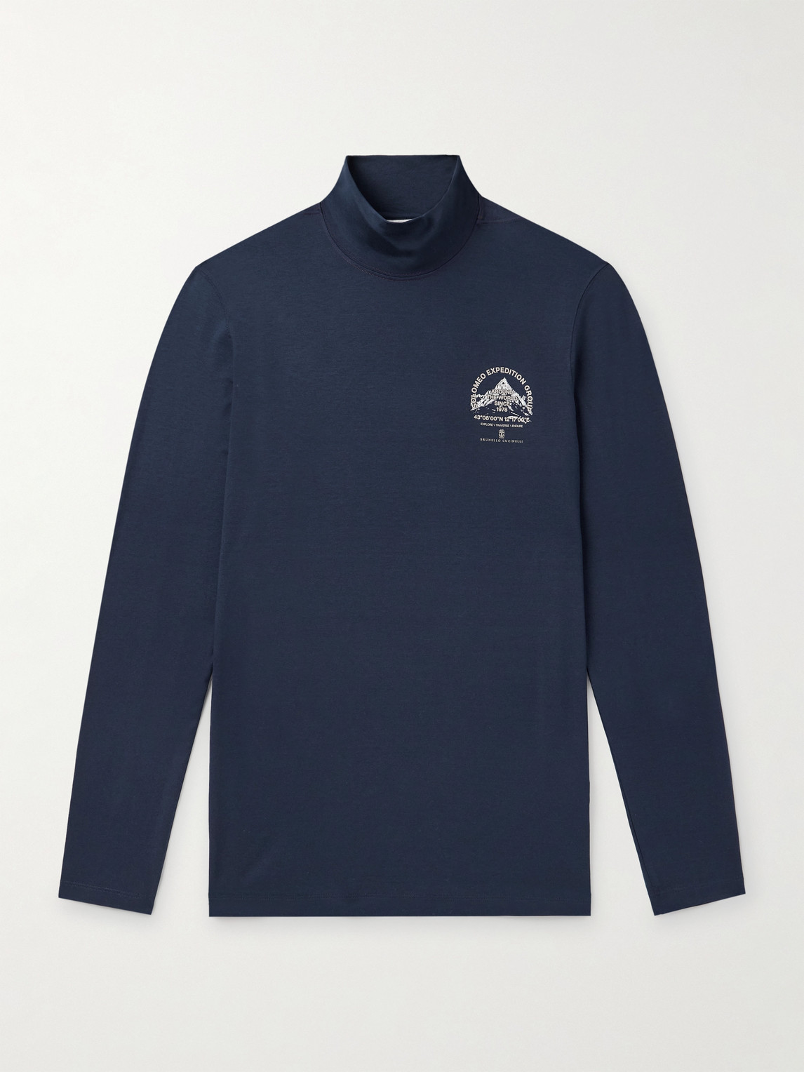 Brunello Cucinelli Slim-Fit Logo-Print Silk-Blend Rollneck Sweateren