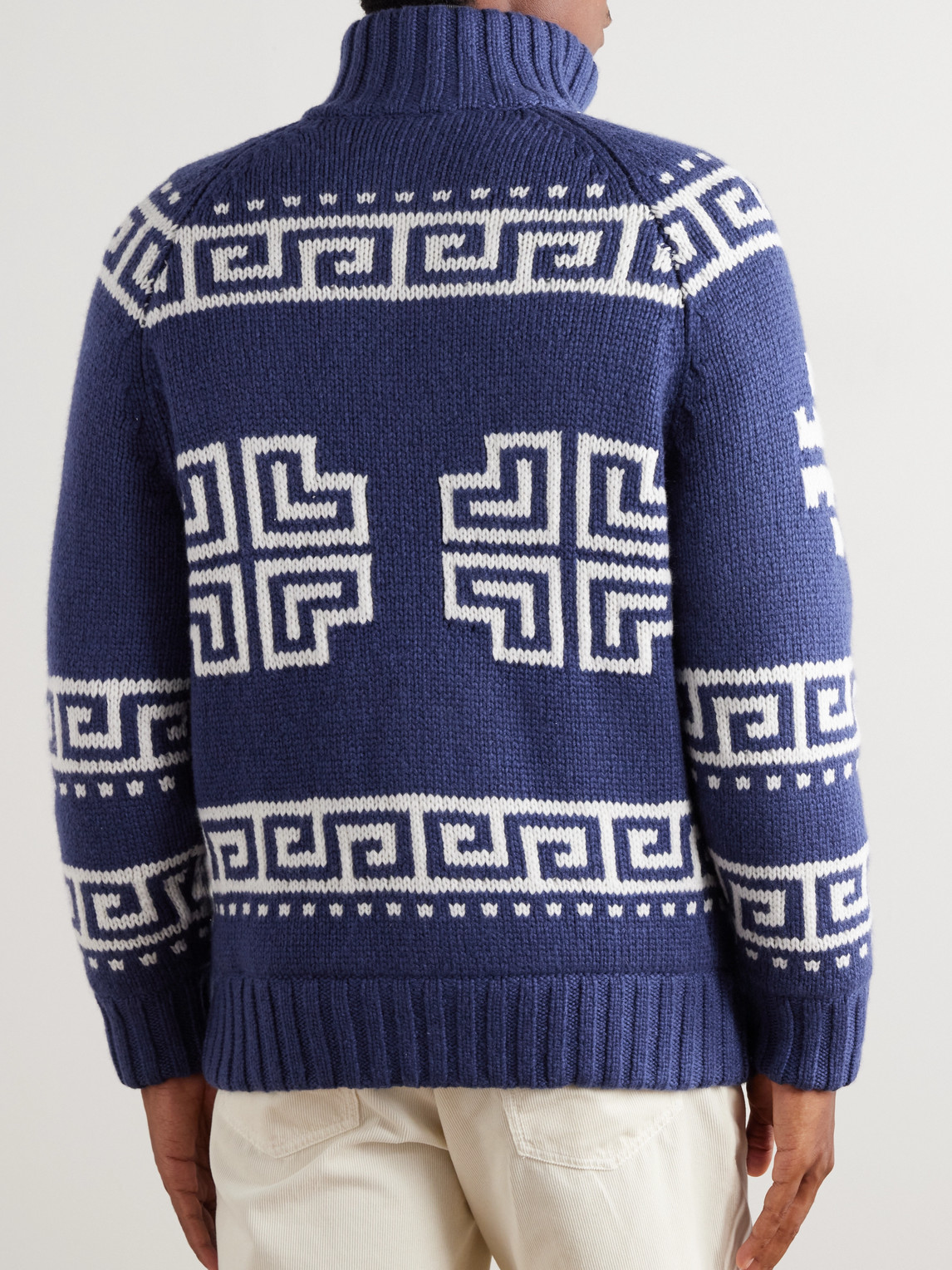  Brunello Cucinelli - Jacquard-knit Cashmere Down Rollneck Cardigan - Men - Blue - It 52 