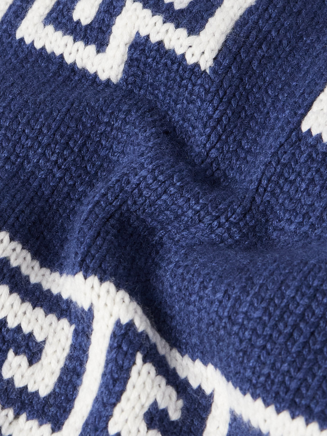 Jacquard-Knit Cashmere Down Rollneck Cardigan