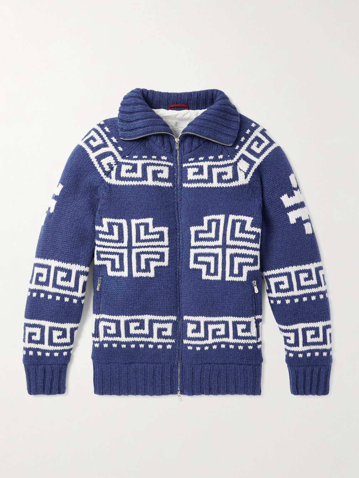 Brunello Cucinelli Jacquard-Knit Cashmere Down Rollneck Cardigan - Men