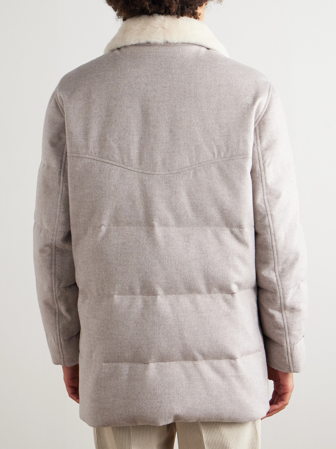  Brunello Cucinelli - Double-breasted Shearling-trimmed Quilted Cashmere Down Coat - Men - Neutrals - It 48 