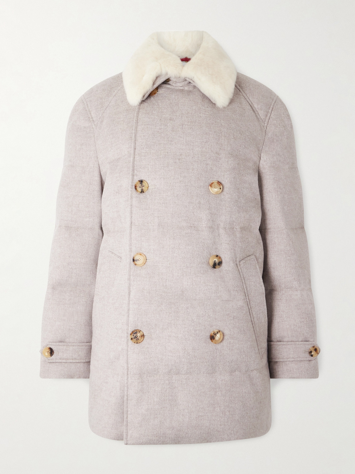 Brunello Cucinelli Double-Breasted Shearling-Trimmed Quilted Cashmere Down Coat - Men