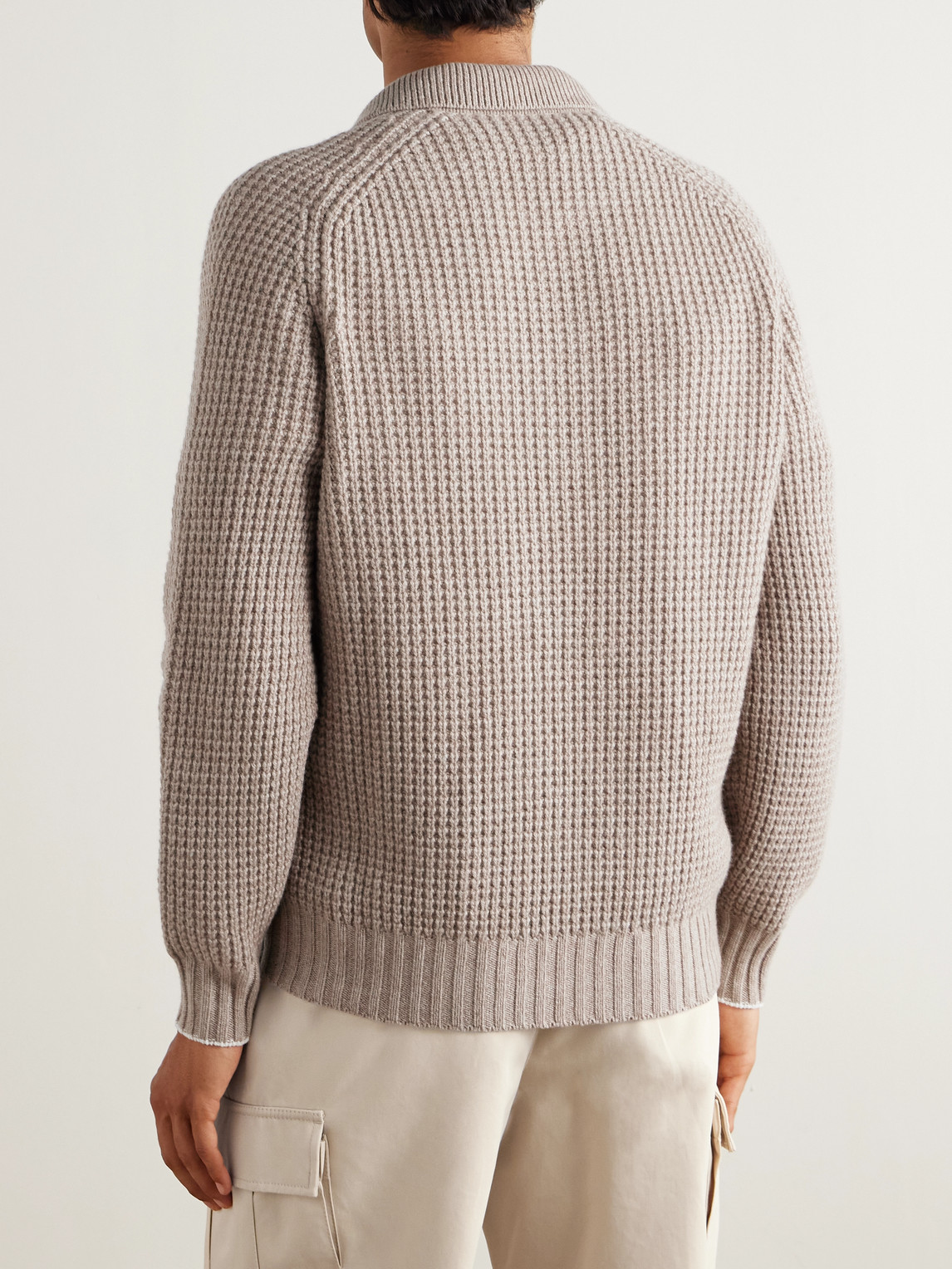 Waffle-Knit Cashmere Polo Shirt