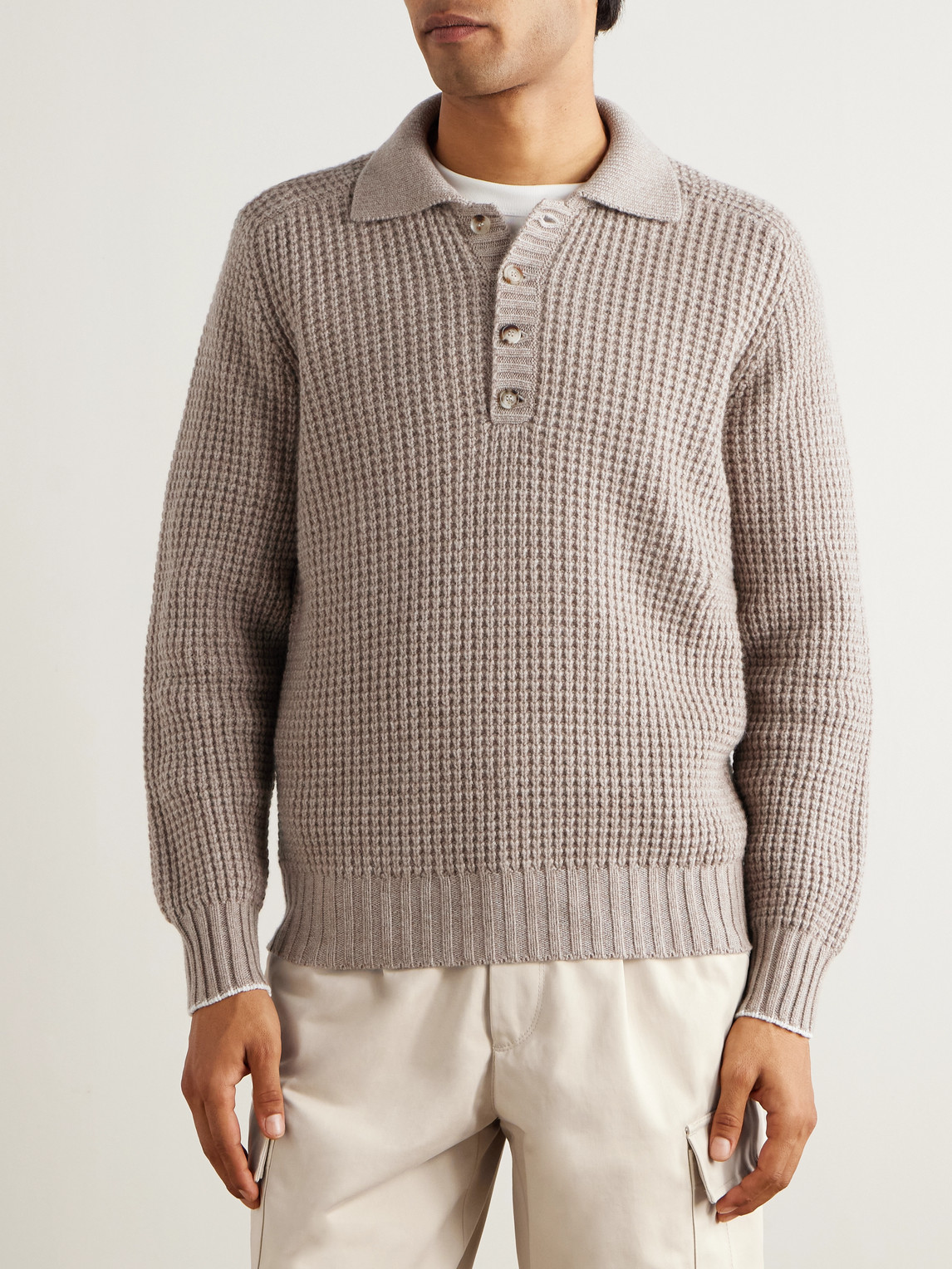 Waffle-Knit Cashmere Polo Shirt