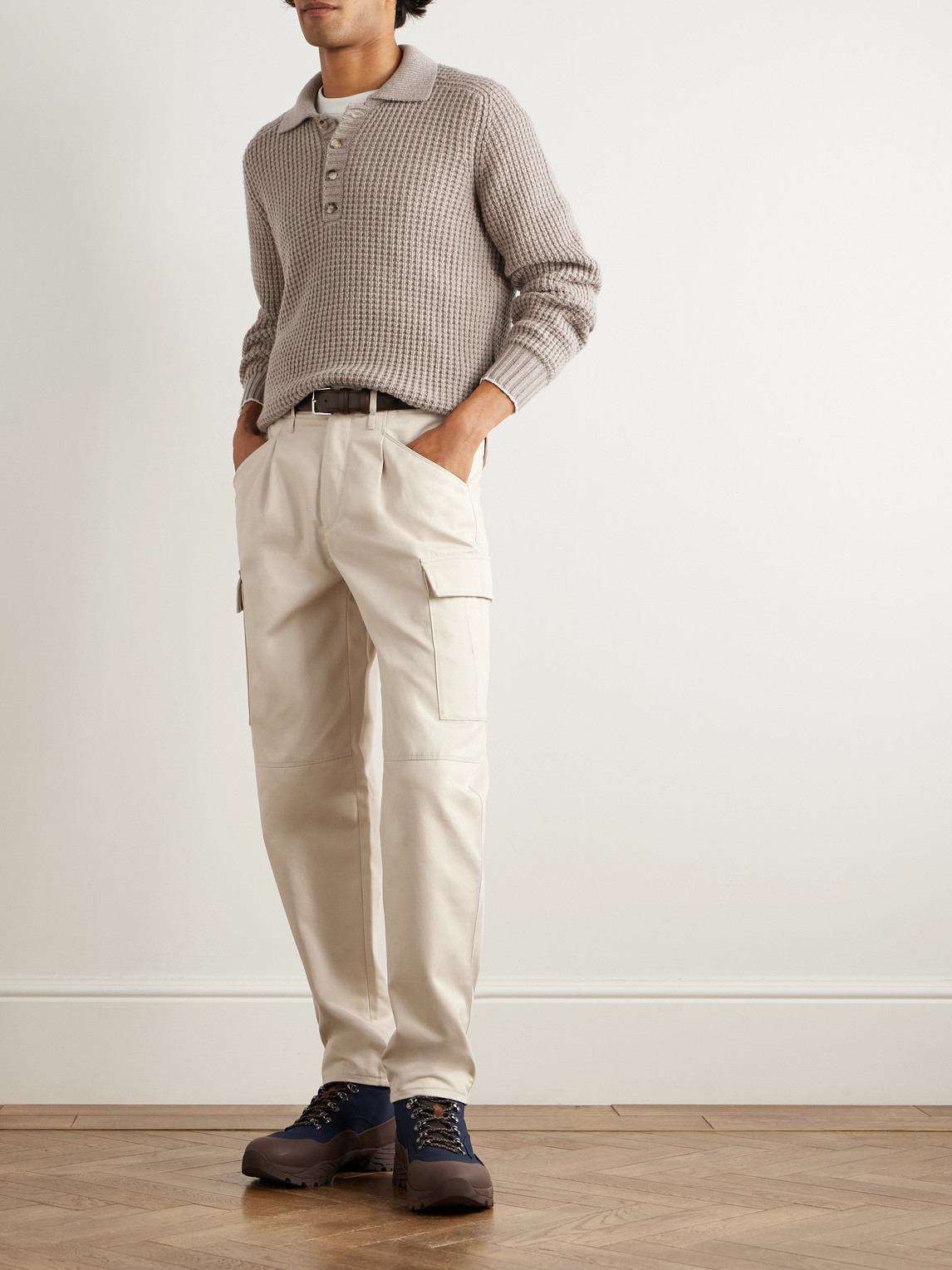 Waffle-Knit Cashmere Polo Shirt