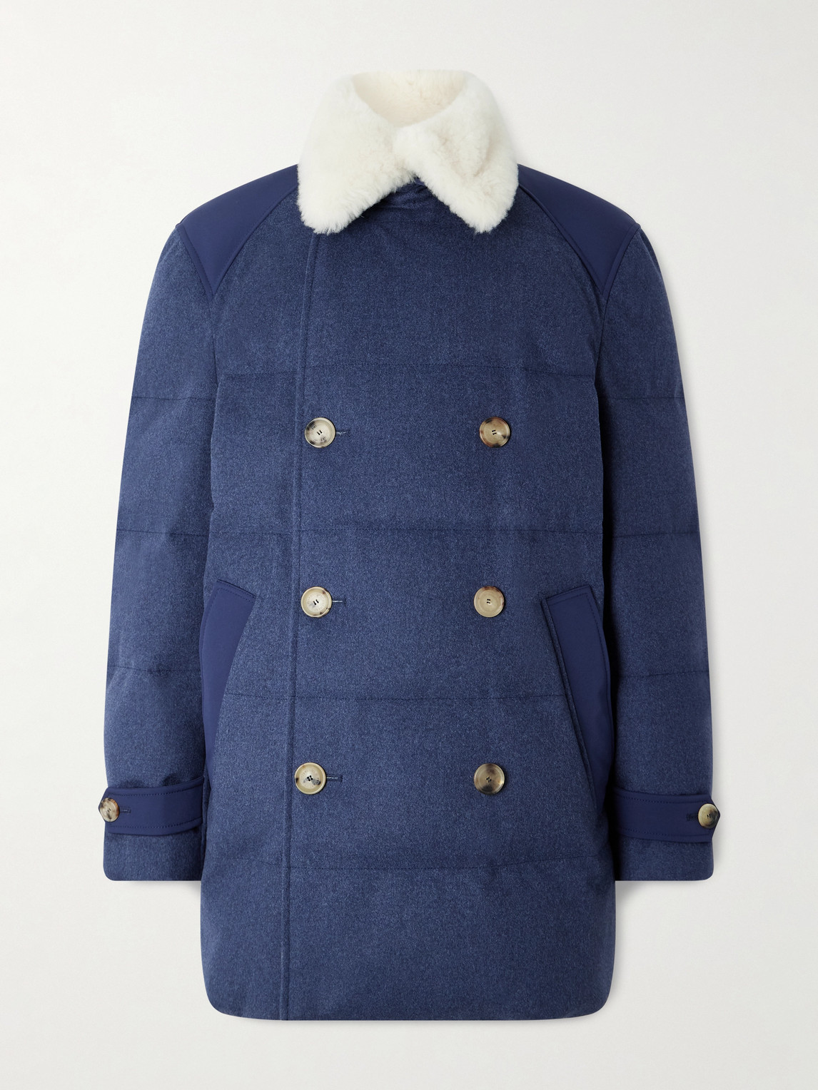 Brunello Cucinelli Double-Breasted Shearling-Trimmed Quilted Wool Down Coat - Men