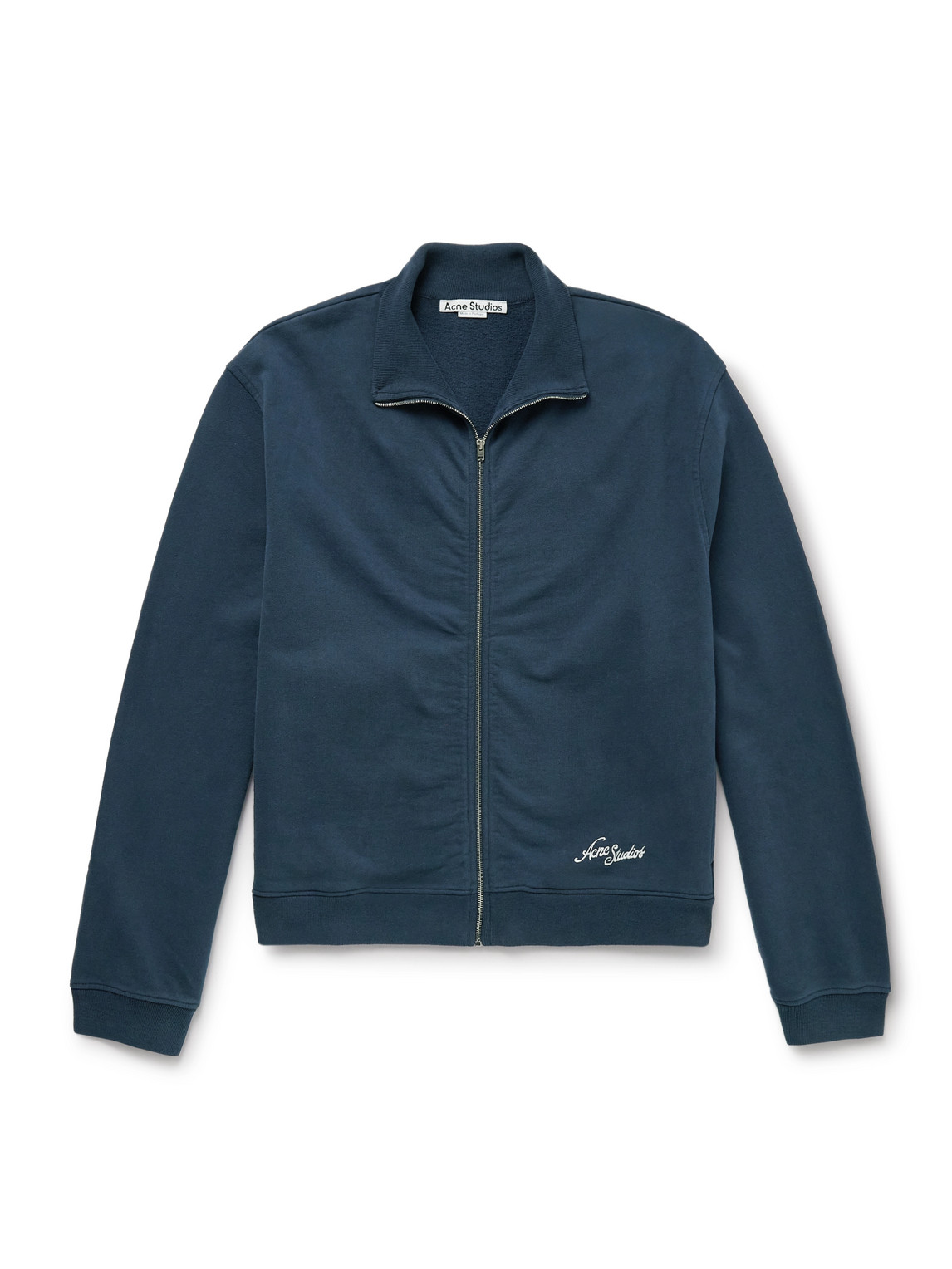 Acne Studios Fenro U Zip Tourist Logo-embroidered Cotton-jersey Zip-up Sweatshirt In Blue