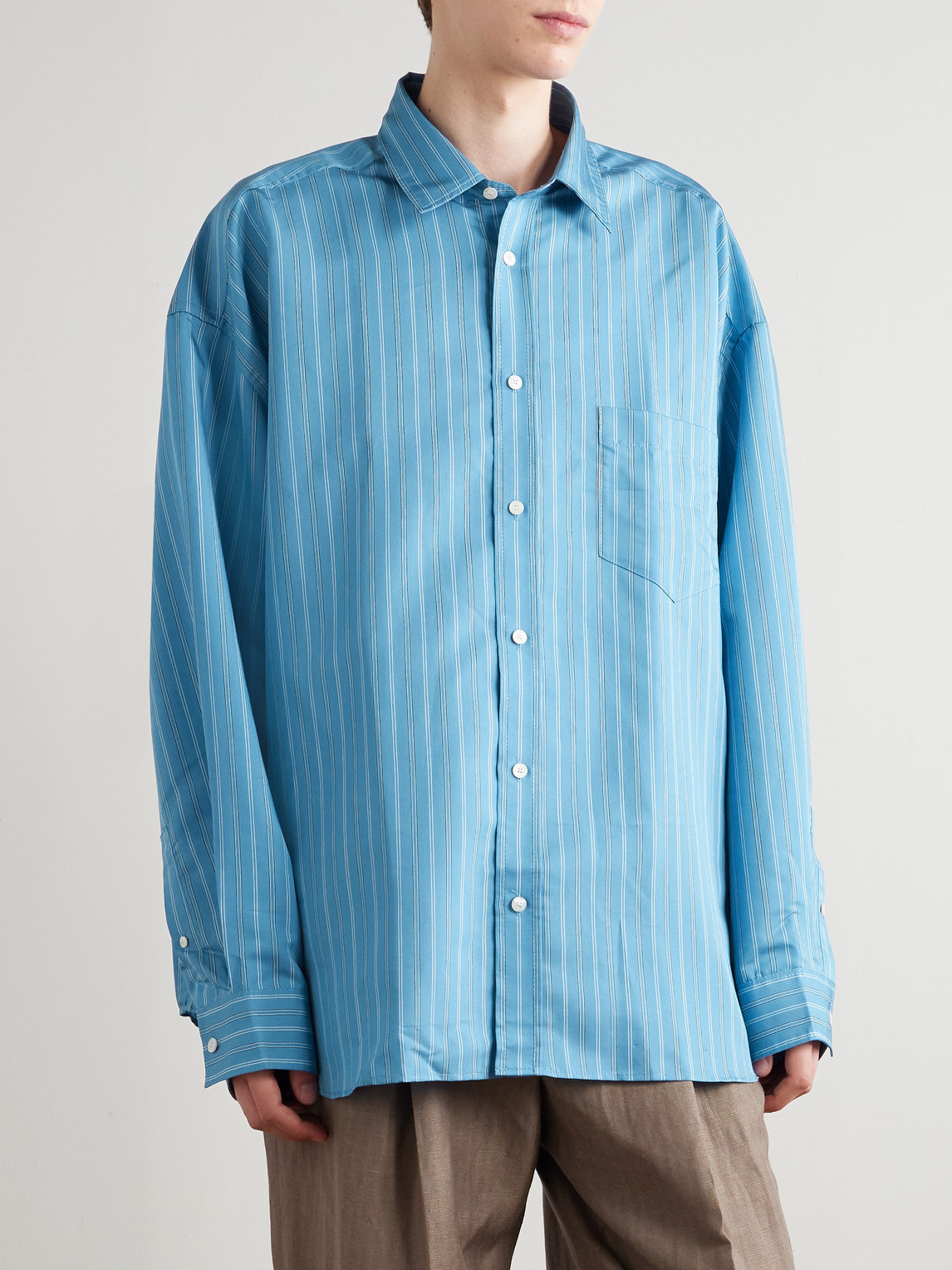 Acne Studios Striped Long Sleeve Button Up Shirt In Blue