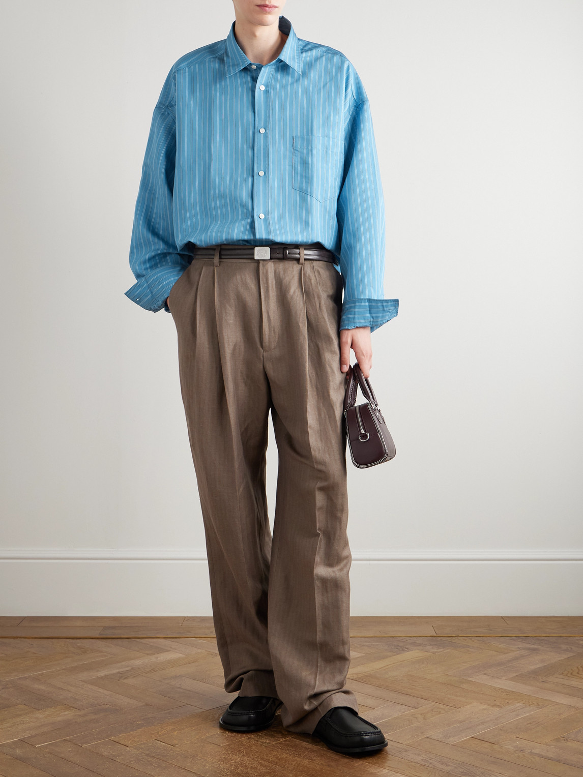 Acne Studios Striped Long Sleeve Button Up Shirt In Blue