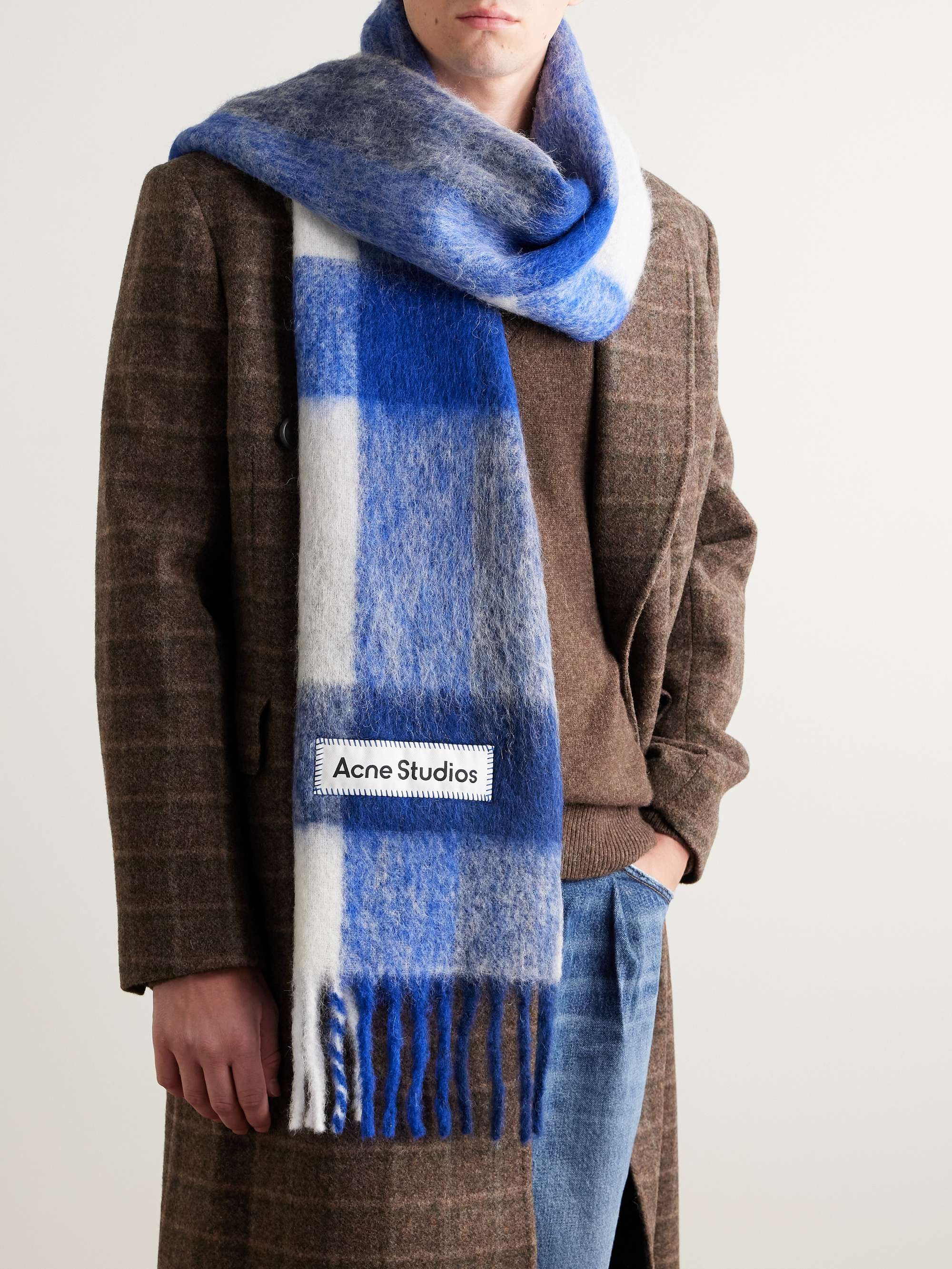 ACNE STUDIOS Vally Fringed Checked Knitted Scarf