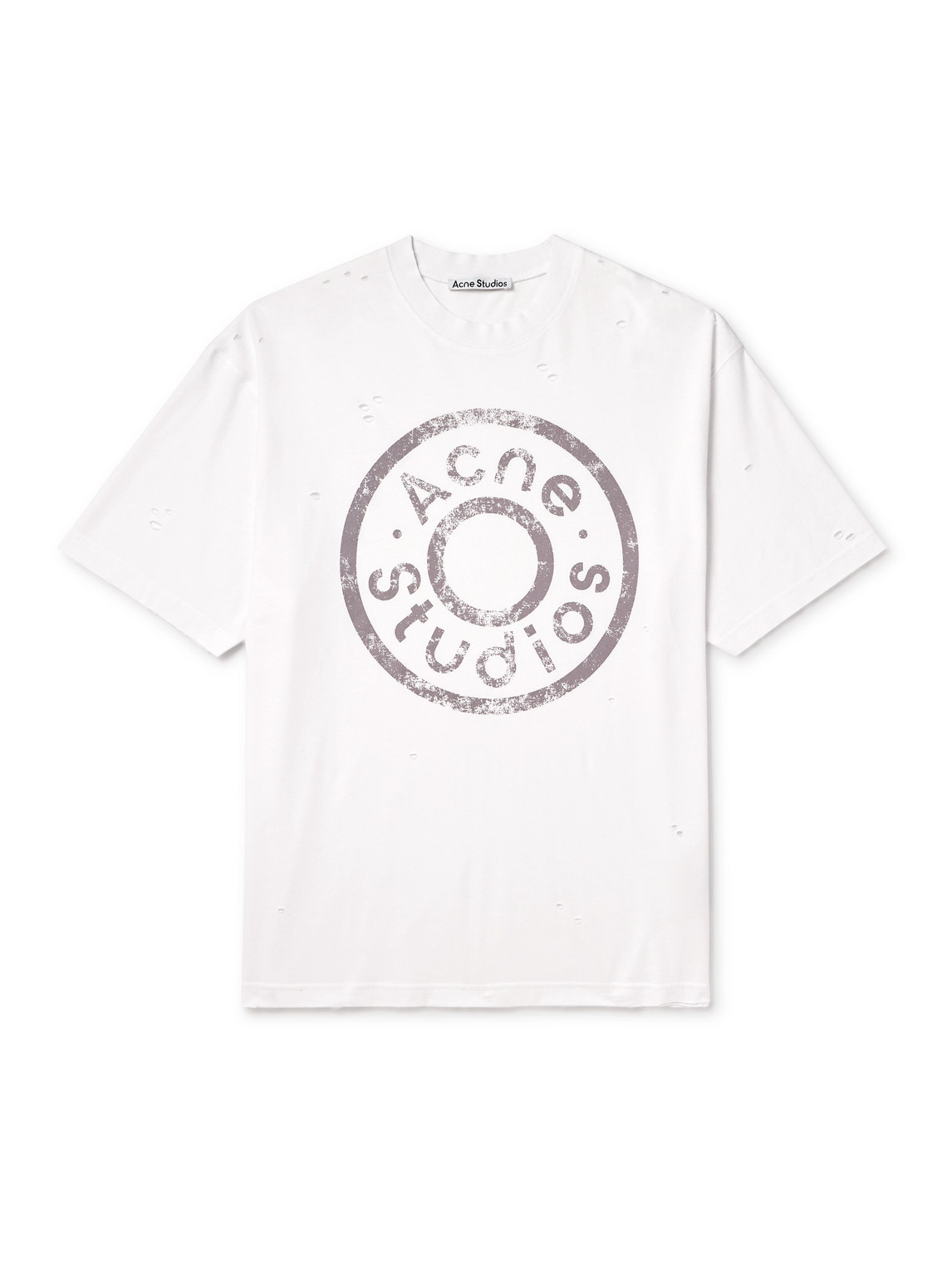 Acne Studios Exford Distressed Logo-print Cotton-blend Jersey T-shirt In White