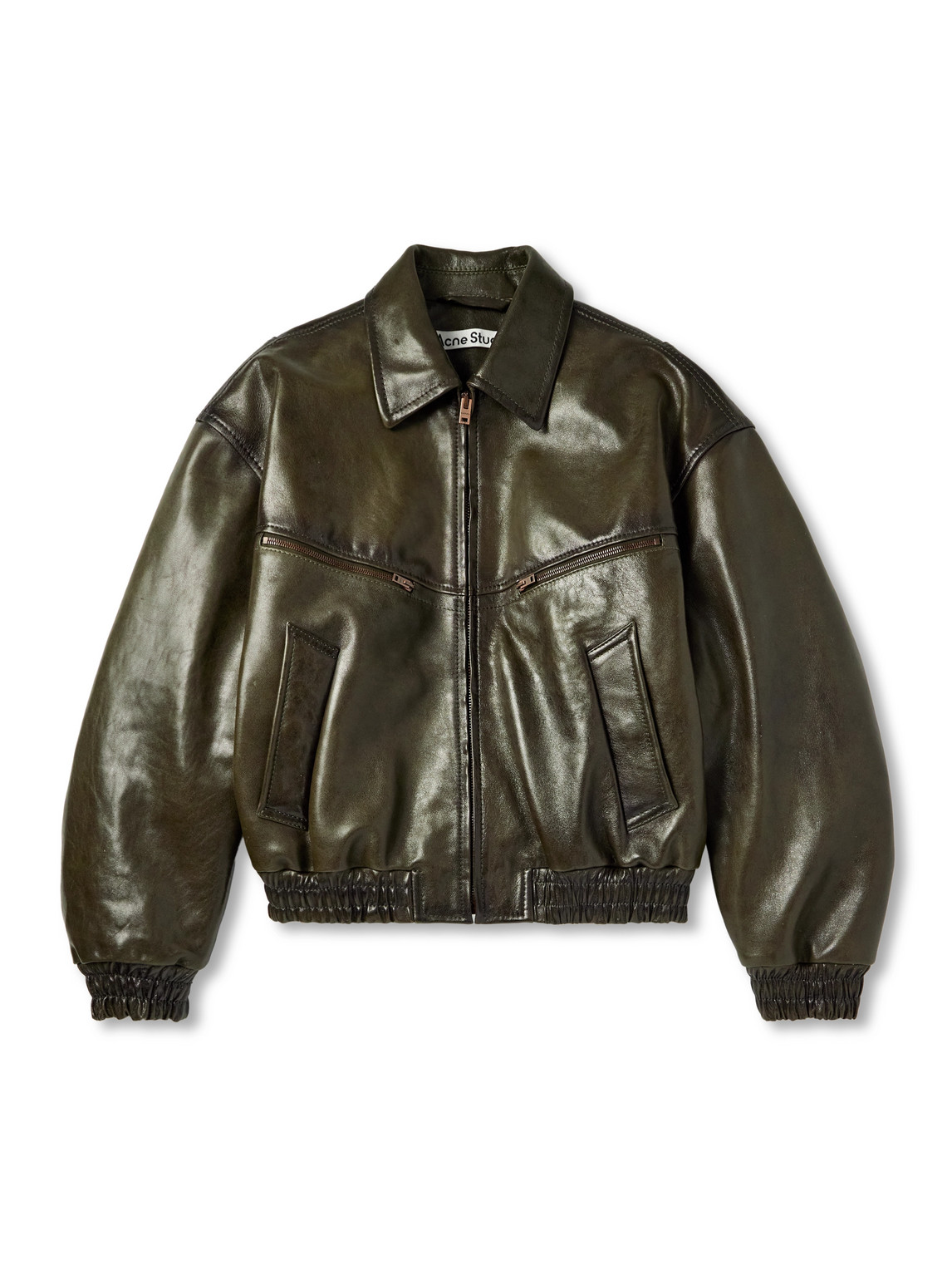 Acne Studios Lavia Oversized Padded Waxed-leather Bomber Jacket In Green