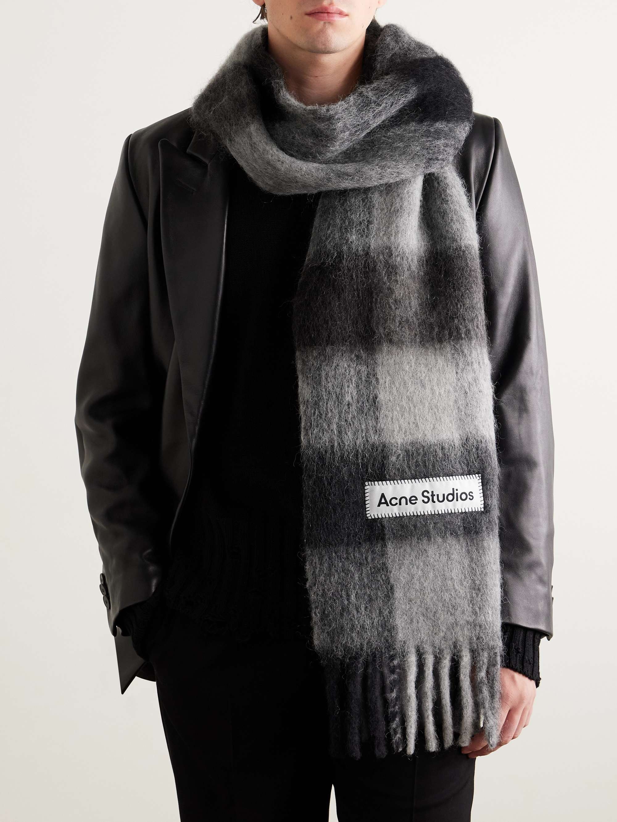 ACNE STUDIOS Vally Fringed Checked Knitted Scarf