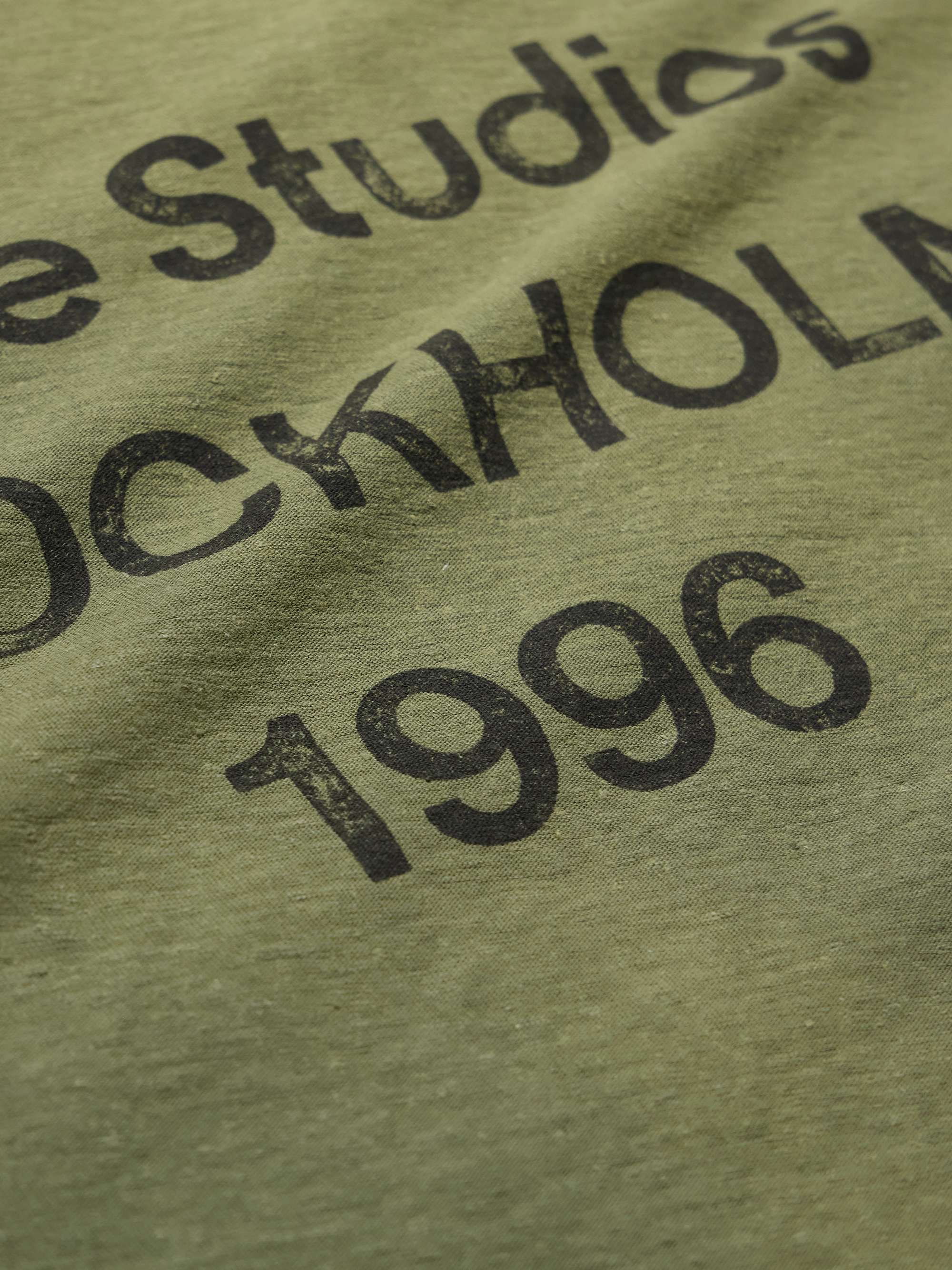 ACNE STUDIOS Edden U 1996 Logo-Printed Distressed Cotton and Hemp-Blend T-Shirt