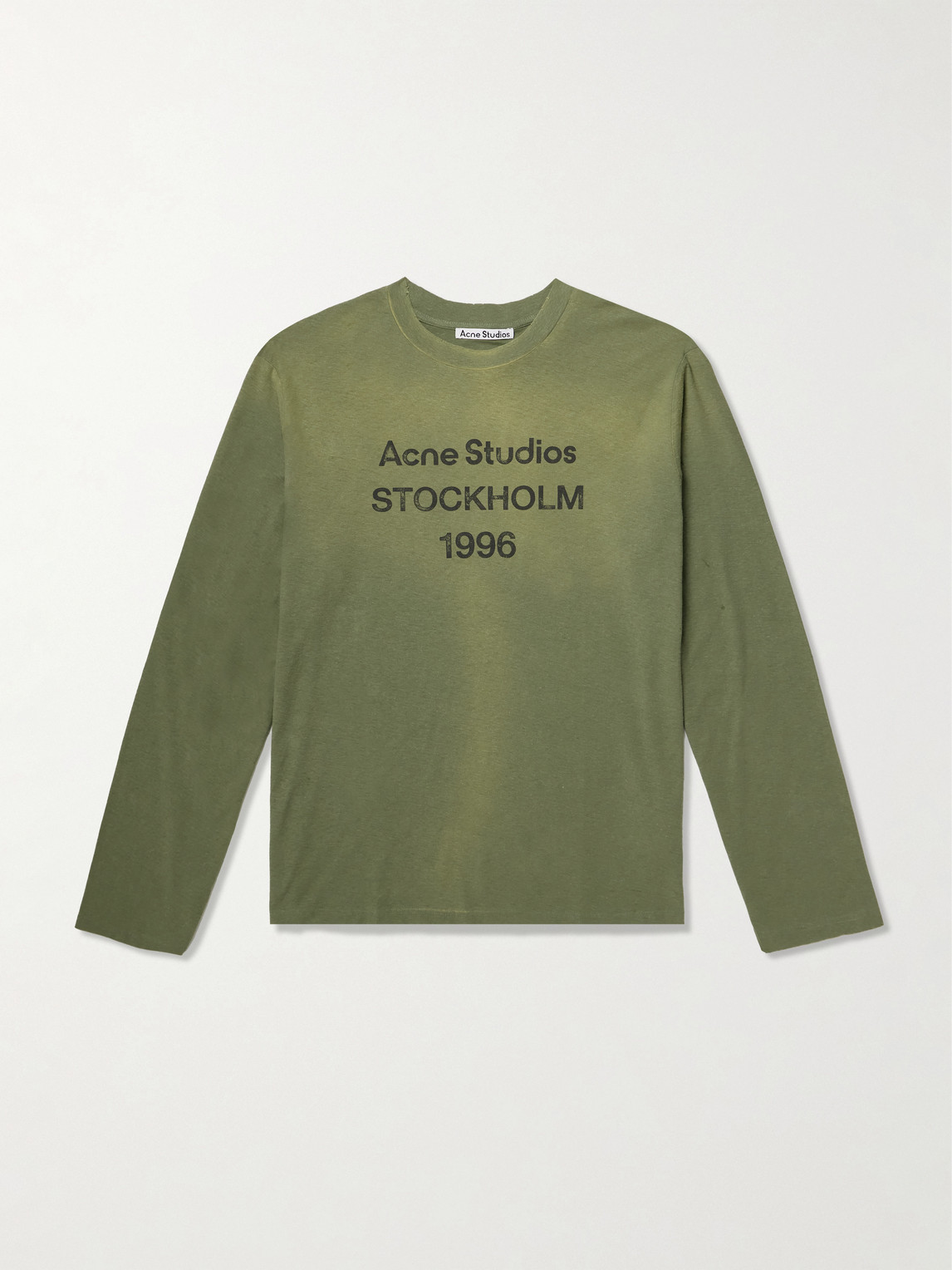 Acne Studios Edden U 1996 Logo-print Distressed Cotton And Hemp-blend T-shirt In Green