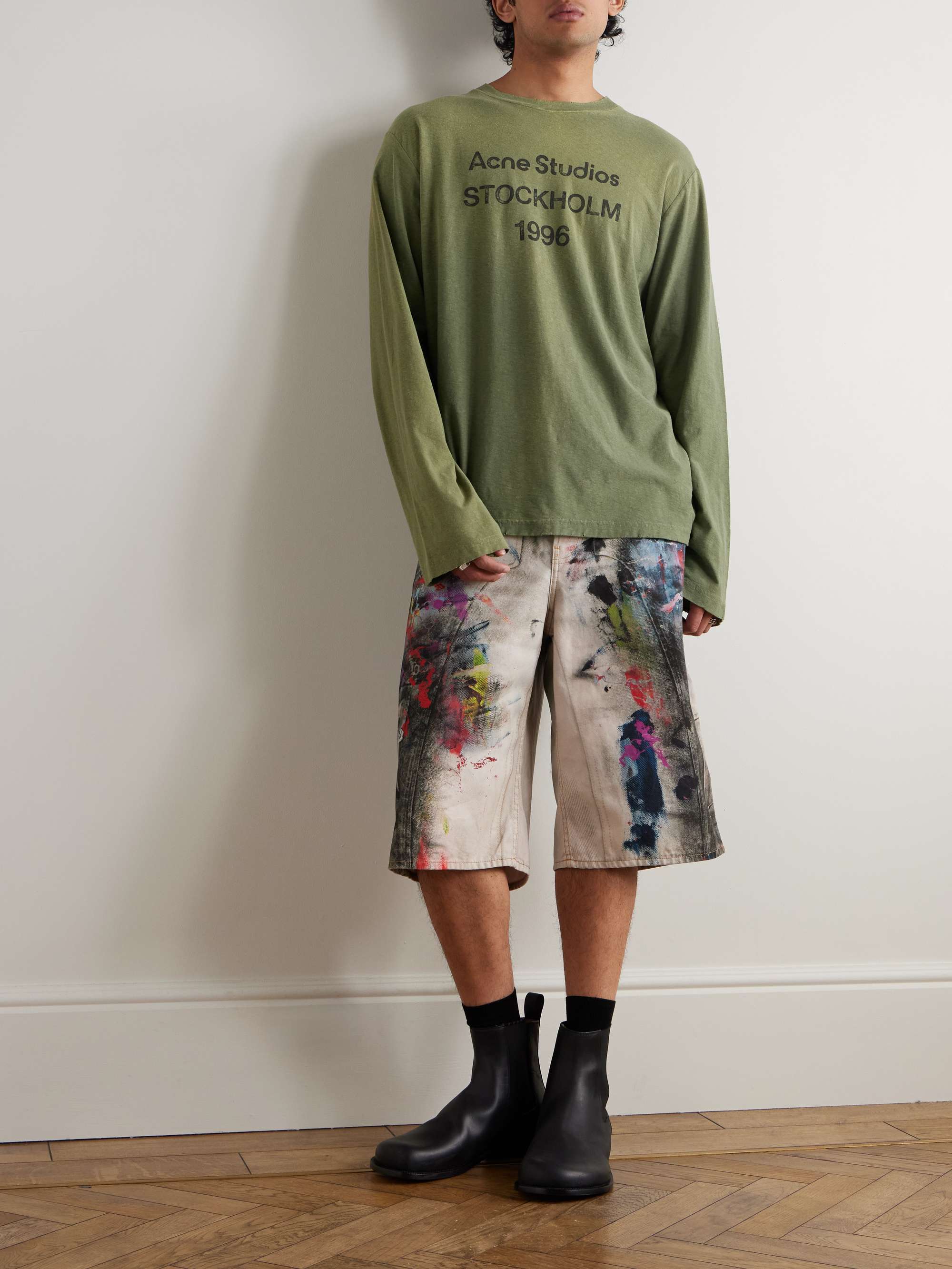 ACNE STUDIOS Edden U 1996 Logo-Printed Distressed Cotton and Hemp-Blend T-Shirt