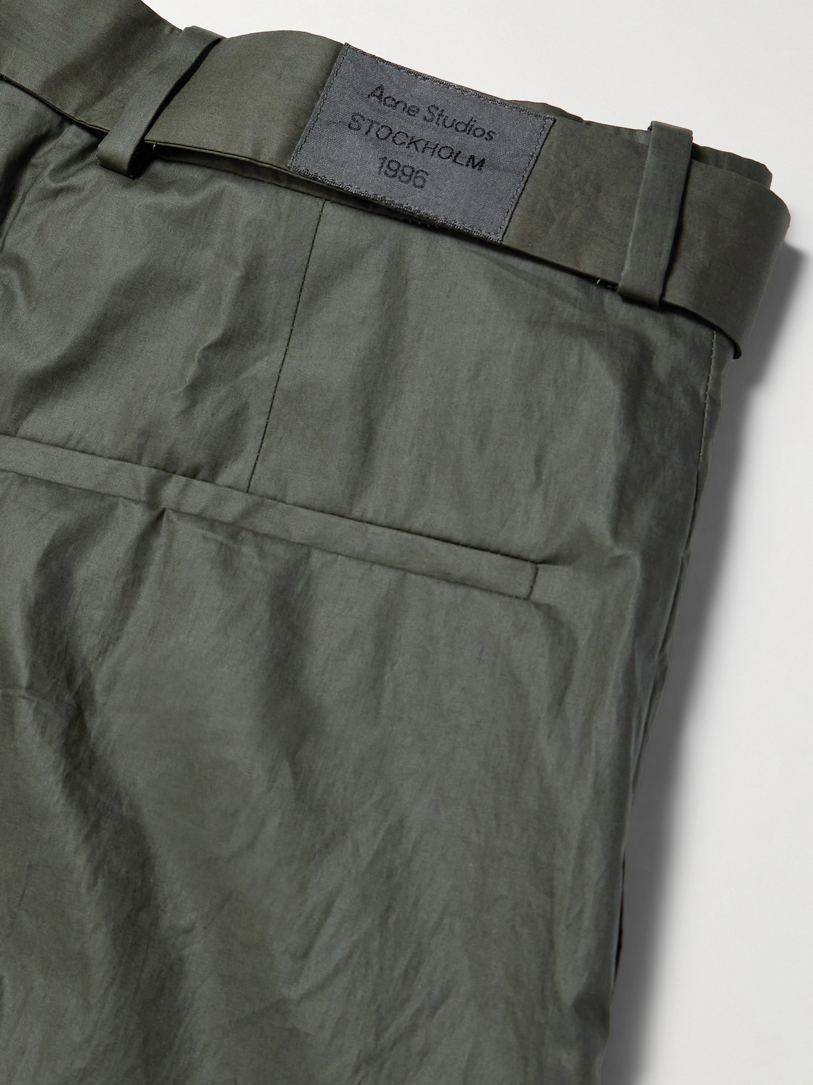 Acne Studios Pasoro Belted Straight-leg Cotton-poplin Trousers In Green
