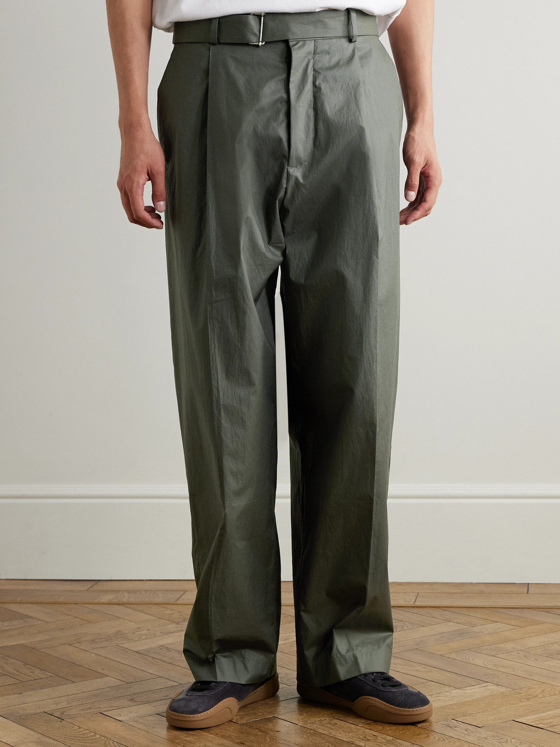 Acne Studios Pasoro Belted Straight-leg Cotton-poplin Trousers In Green