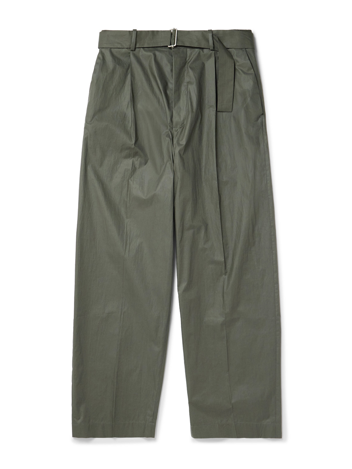 Acne Studios Pasoro Belted Straight-leg Cotton-poplin Trousers In Green