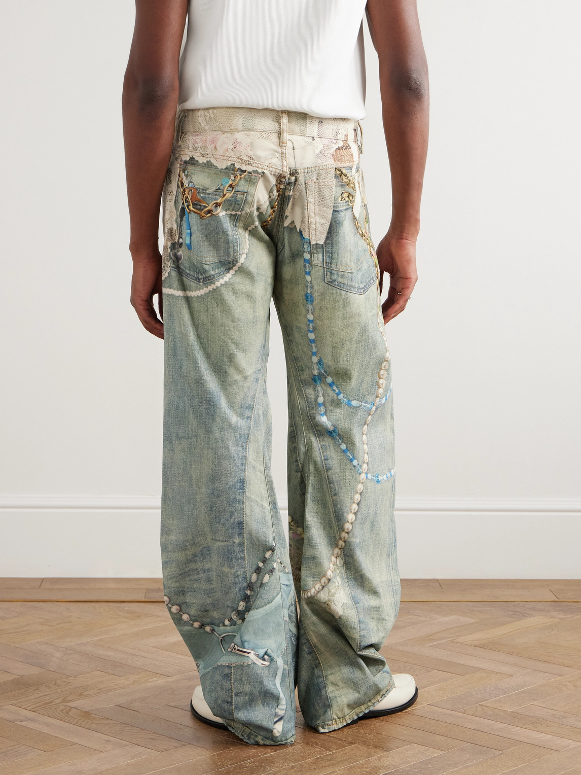 Acne Studios Distressed Printed Barrel-leg Jeans In Green