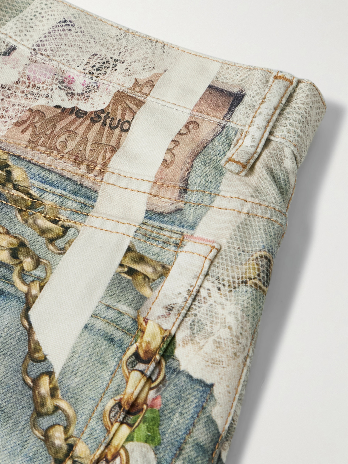 Acne Studios Distressed Printed Barrel-leg Jeans In Green