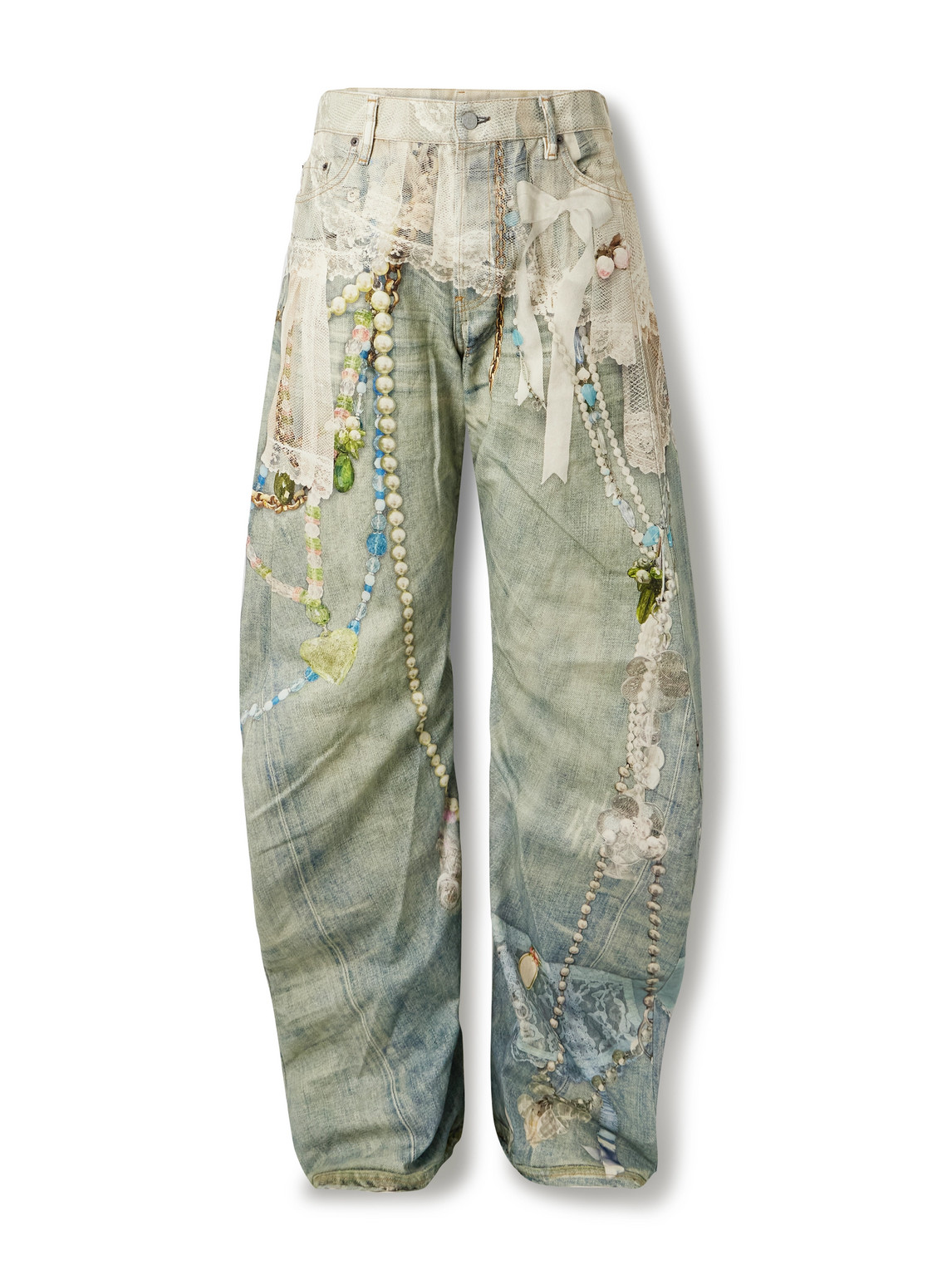 Acne Studios Distressed Printed Barrel-leg Jeans In Green