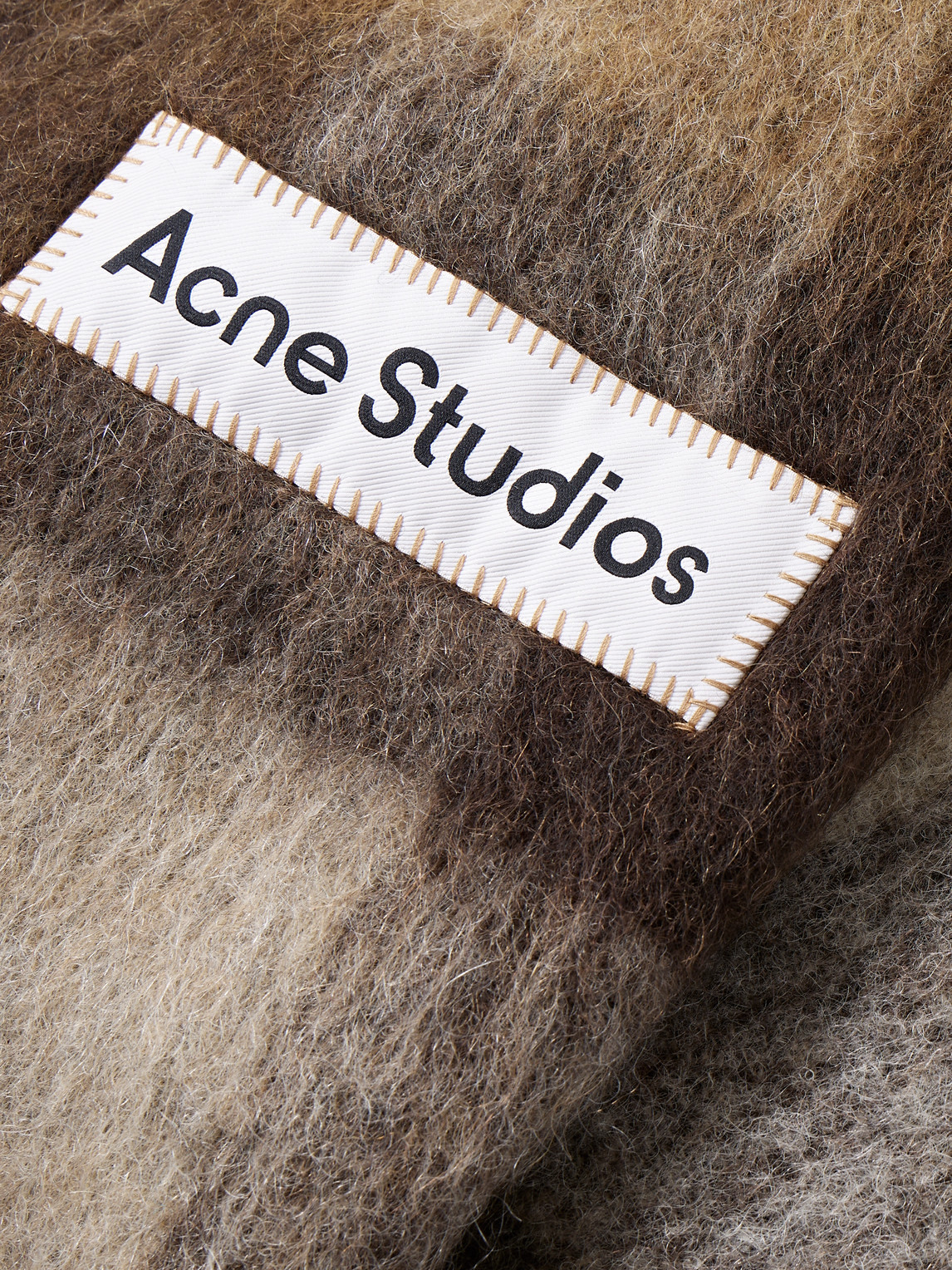 Acne Studios Vally Fringed Checked Knitted Scarf In Brown
