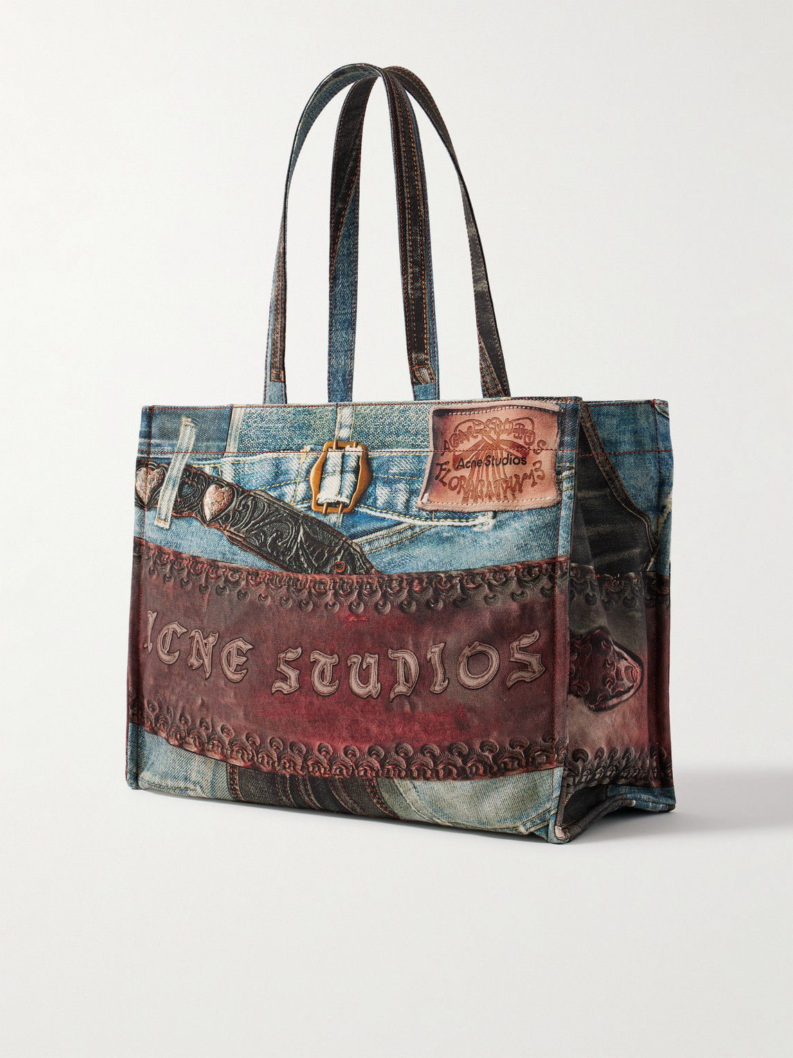 Acne Studios Trompe L'oeil Printed Canvas Tote Bag In Blue