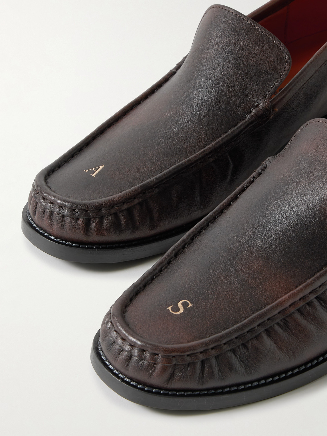 Acne Studios Logo-print Burnished-leather Loafers In Brown