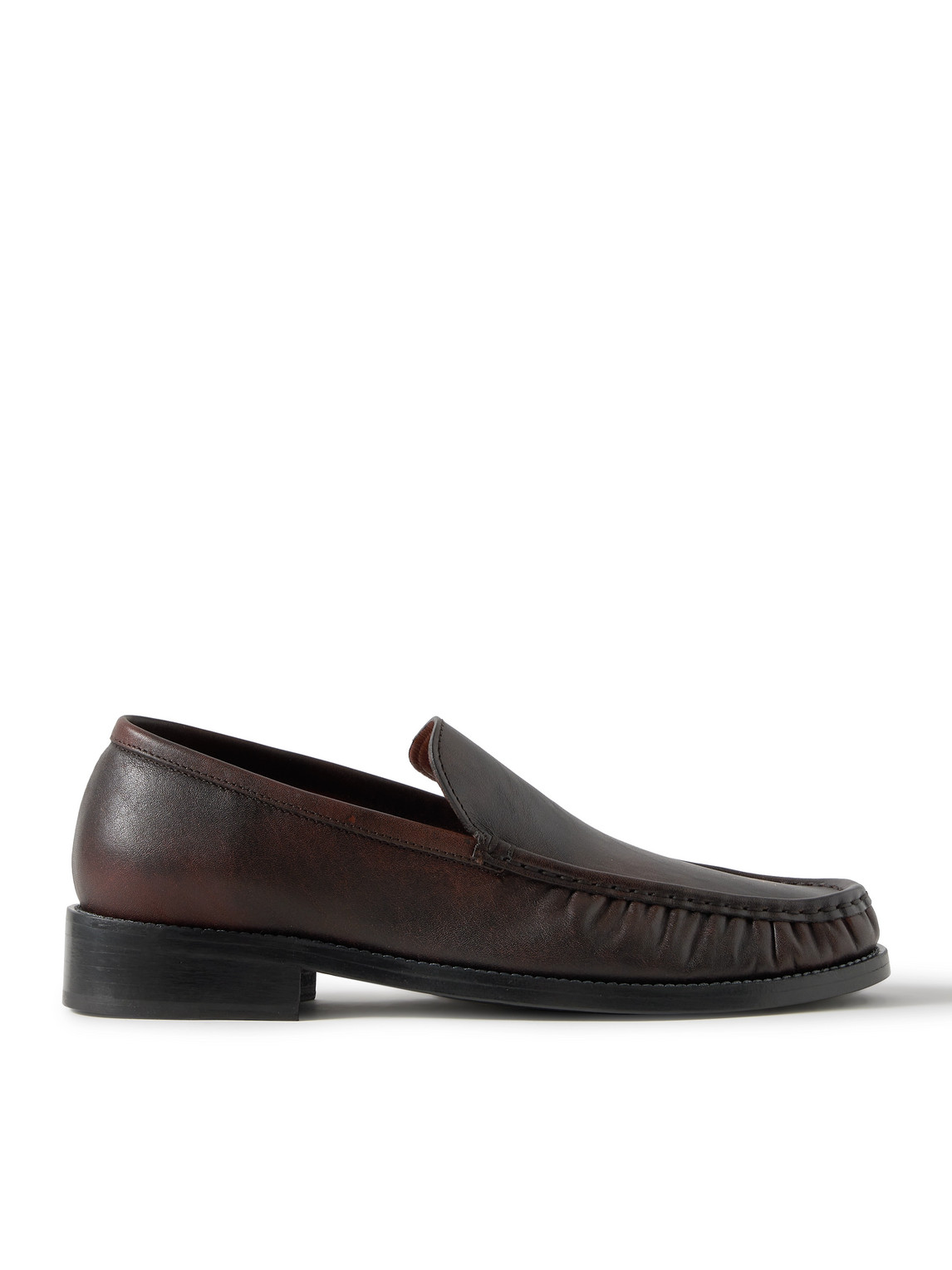 Acne Studios Logo-print Burnished-leather Loafers In Brown