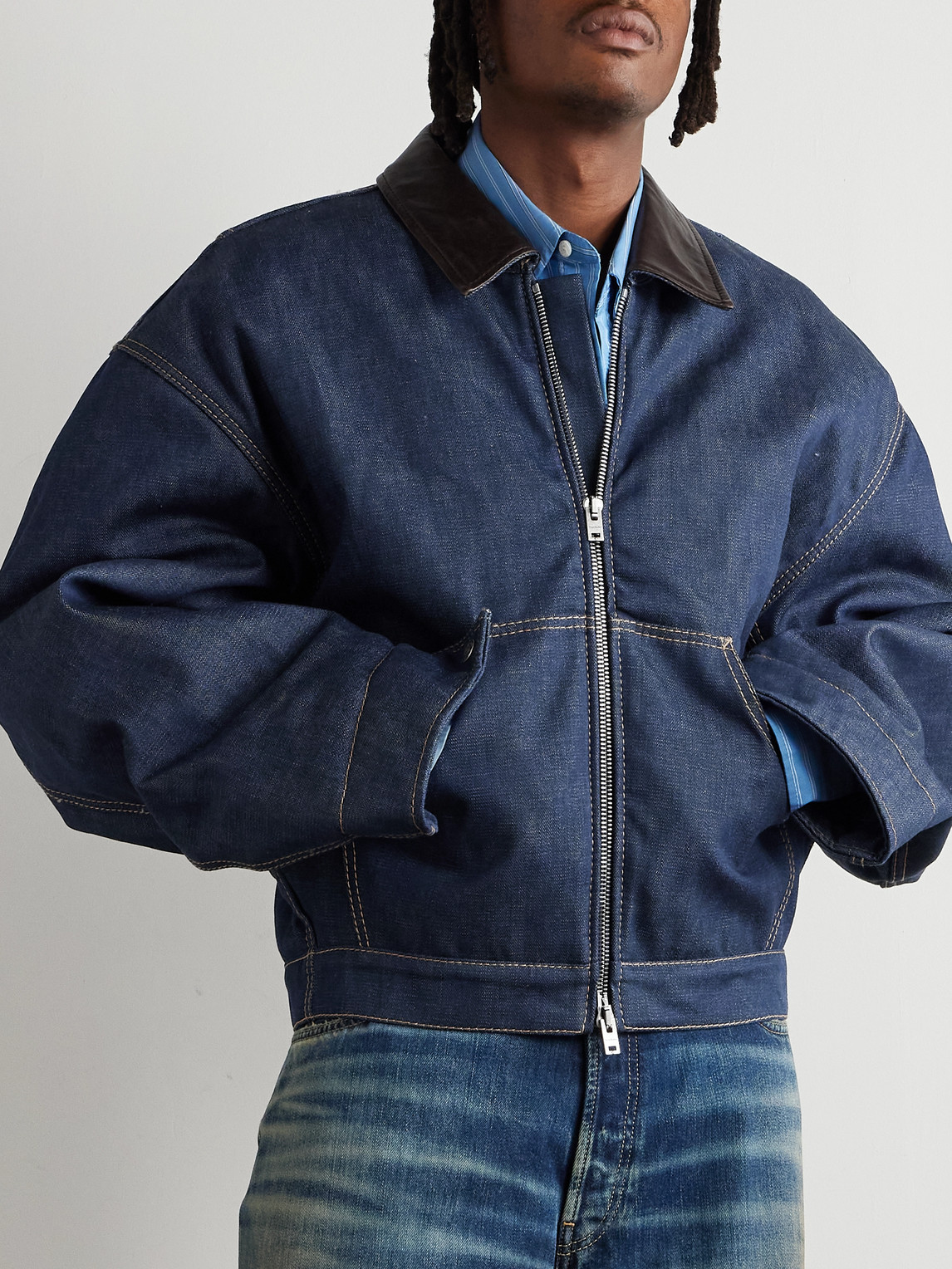 Acne Studios Men Denim Jacket With Contrasting Collar In Blue