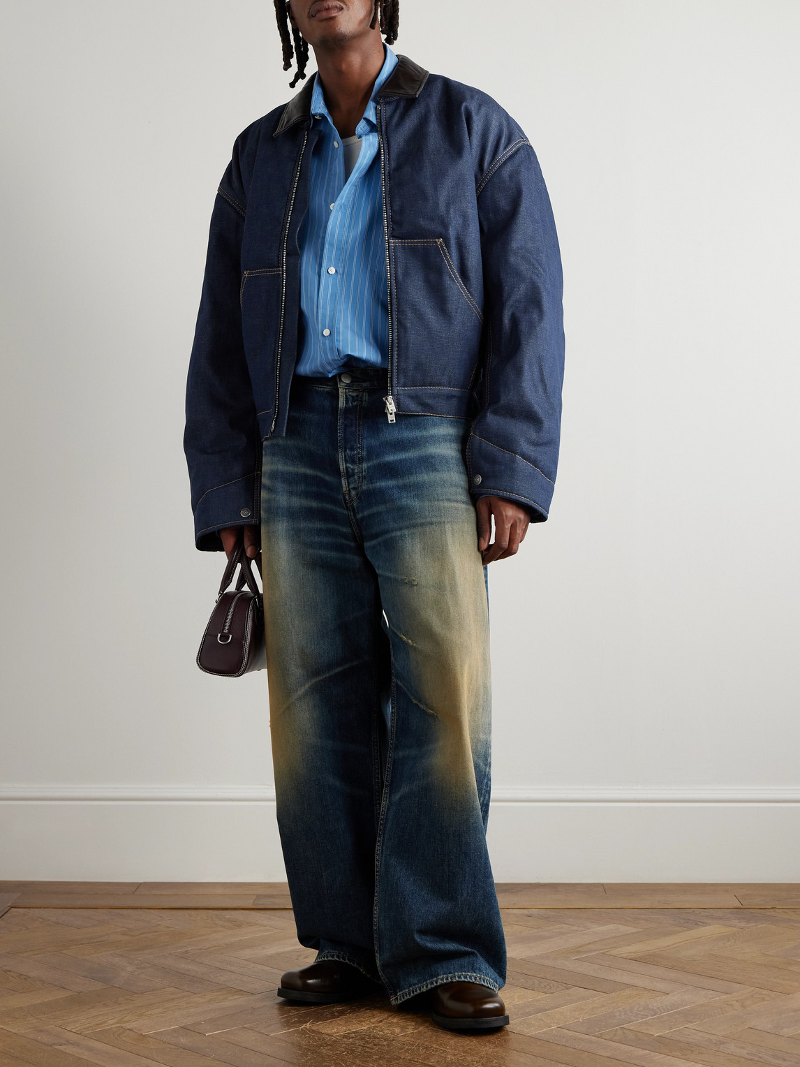 Acne Studios Men Denim Jacket With Contrasting Collar In Blue