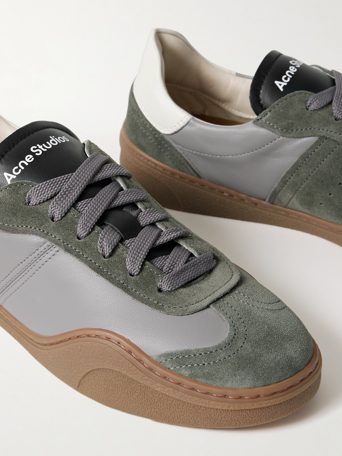 Acne Studios Bars Low Suede-trimmed Leather Sneakers In Green