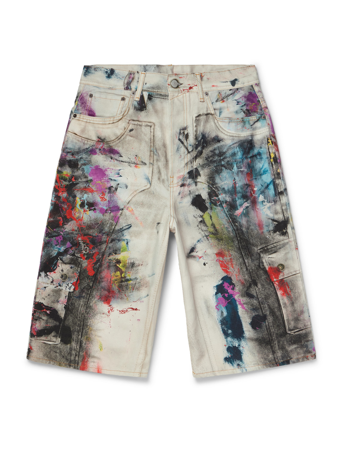 Judda Wide-Leg Distressed Paint-Splattered Denim Shorts