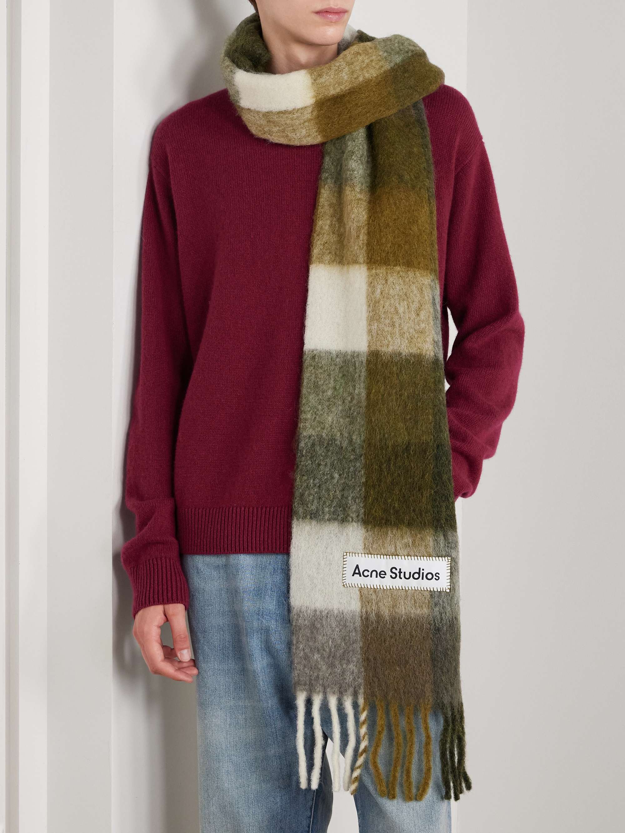 ACNE STUDIOS Vally Fringed Checked Knitted Scarf