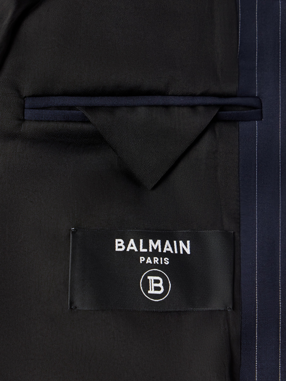 Balmain Double-breasted Pinstriped Wool-blend Blazer In Blue