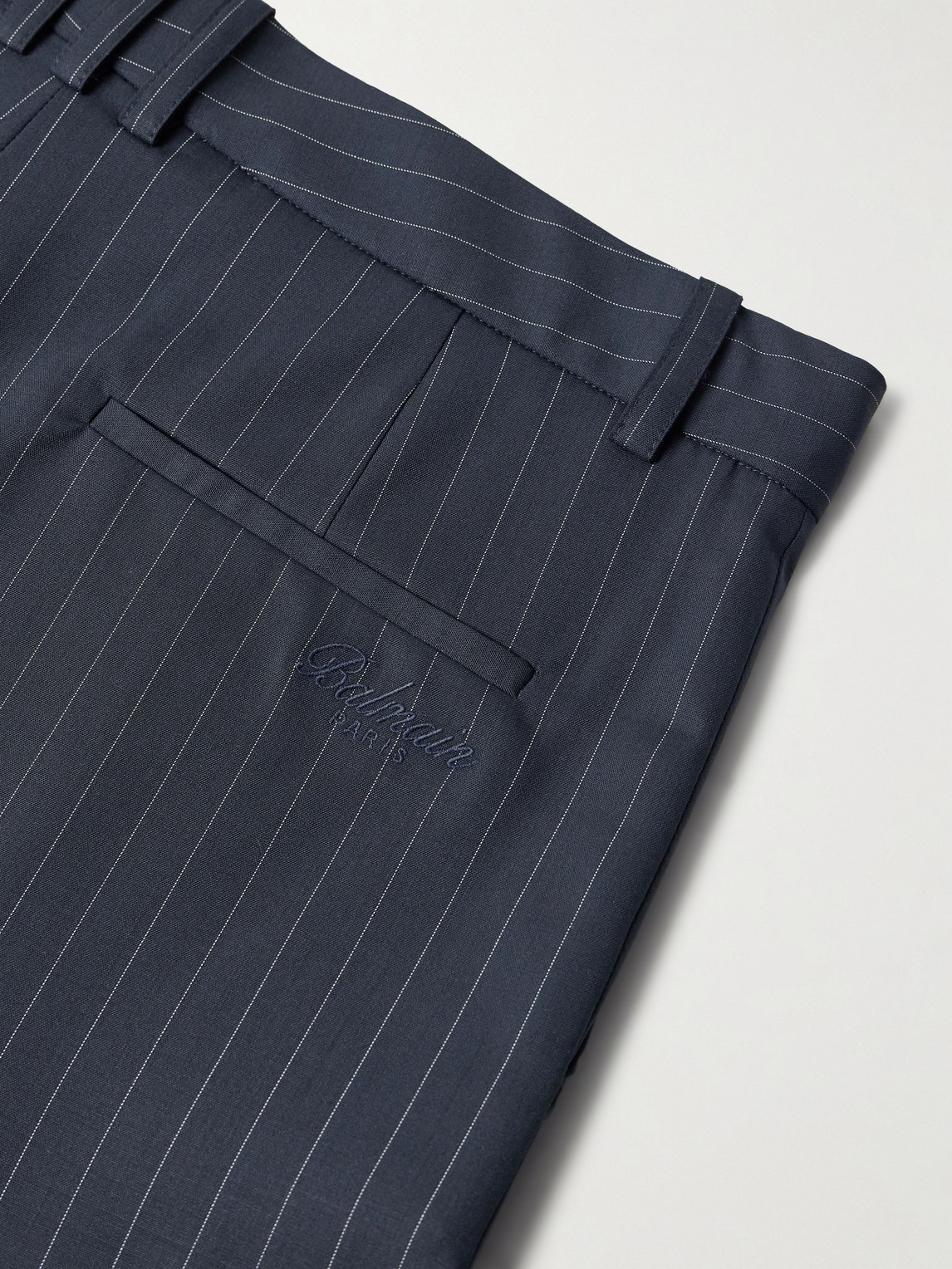 Balmain Tapered Cropped Pleated Pinstriped Wool-blend Trousers In Multi