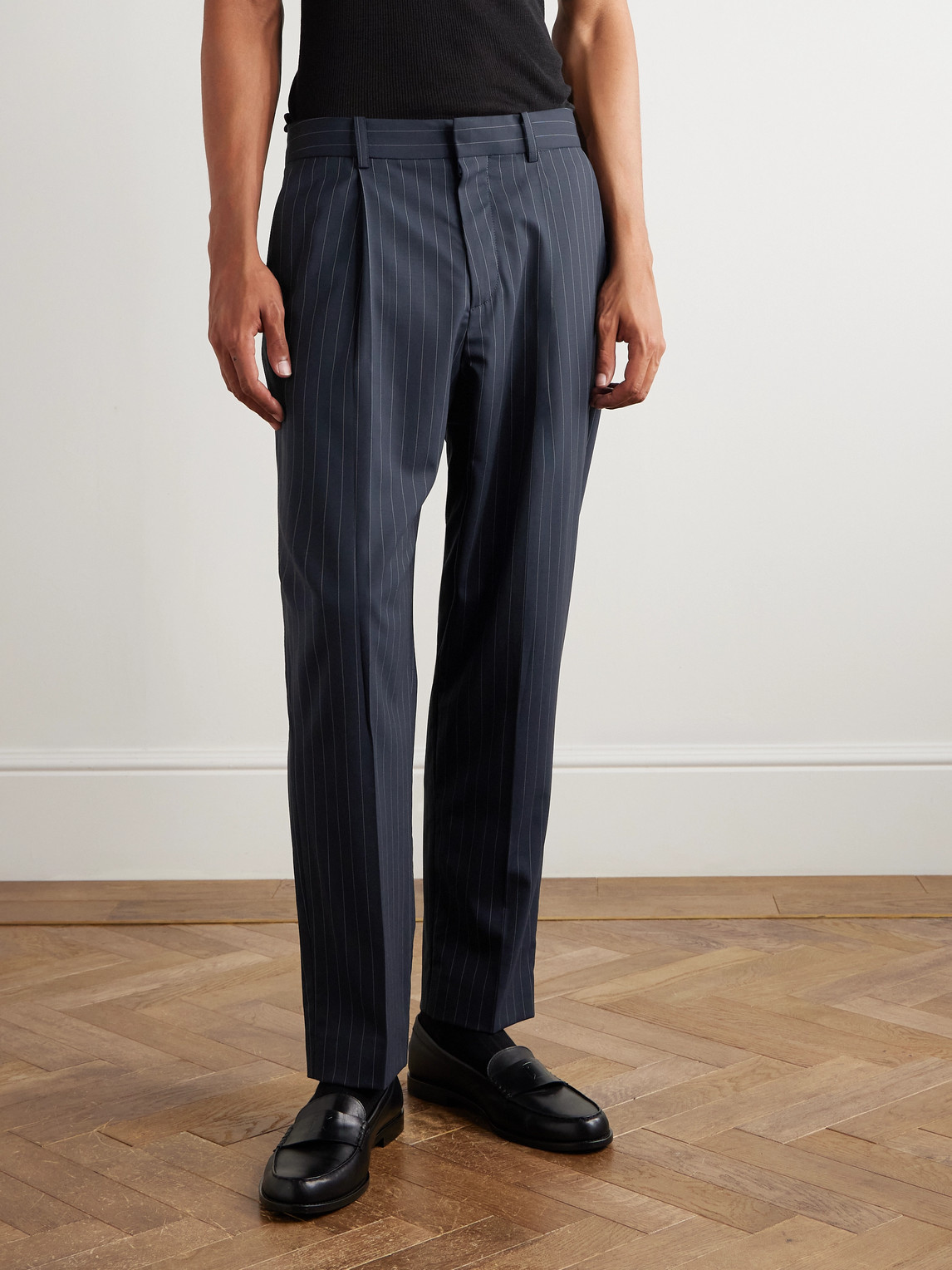 Balmain Tapered Cropped Pleated Pinstriped Wool-blend Trousers In Multi