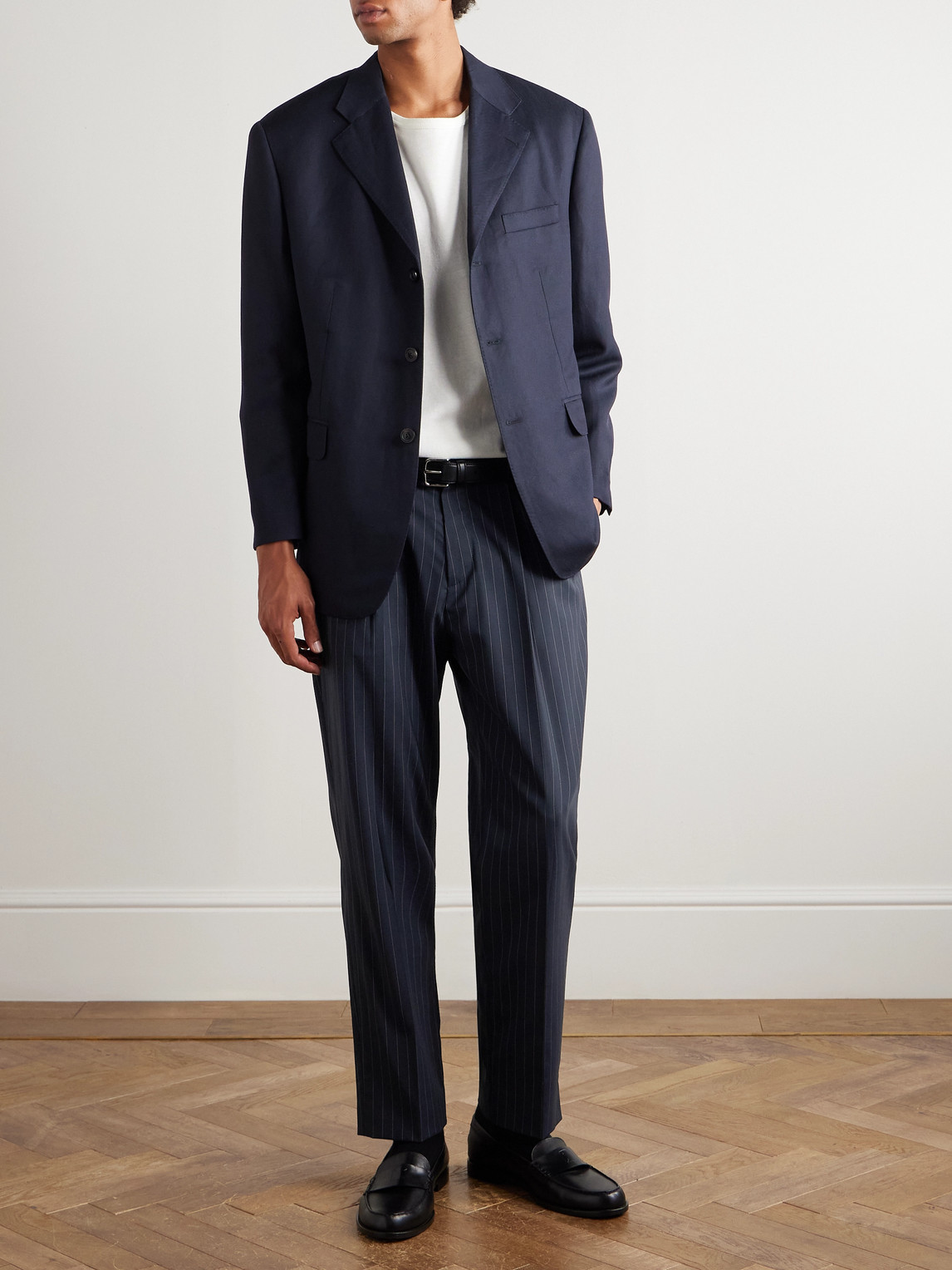 Balmain Tapered Cropped Pleated Pinstriped Wool-blend Trousers In Multi