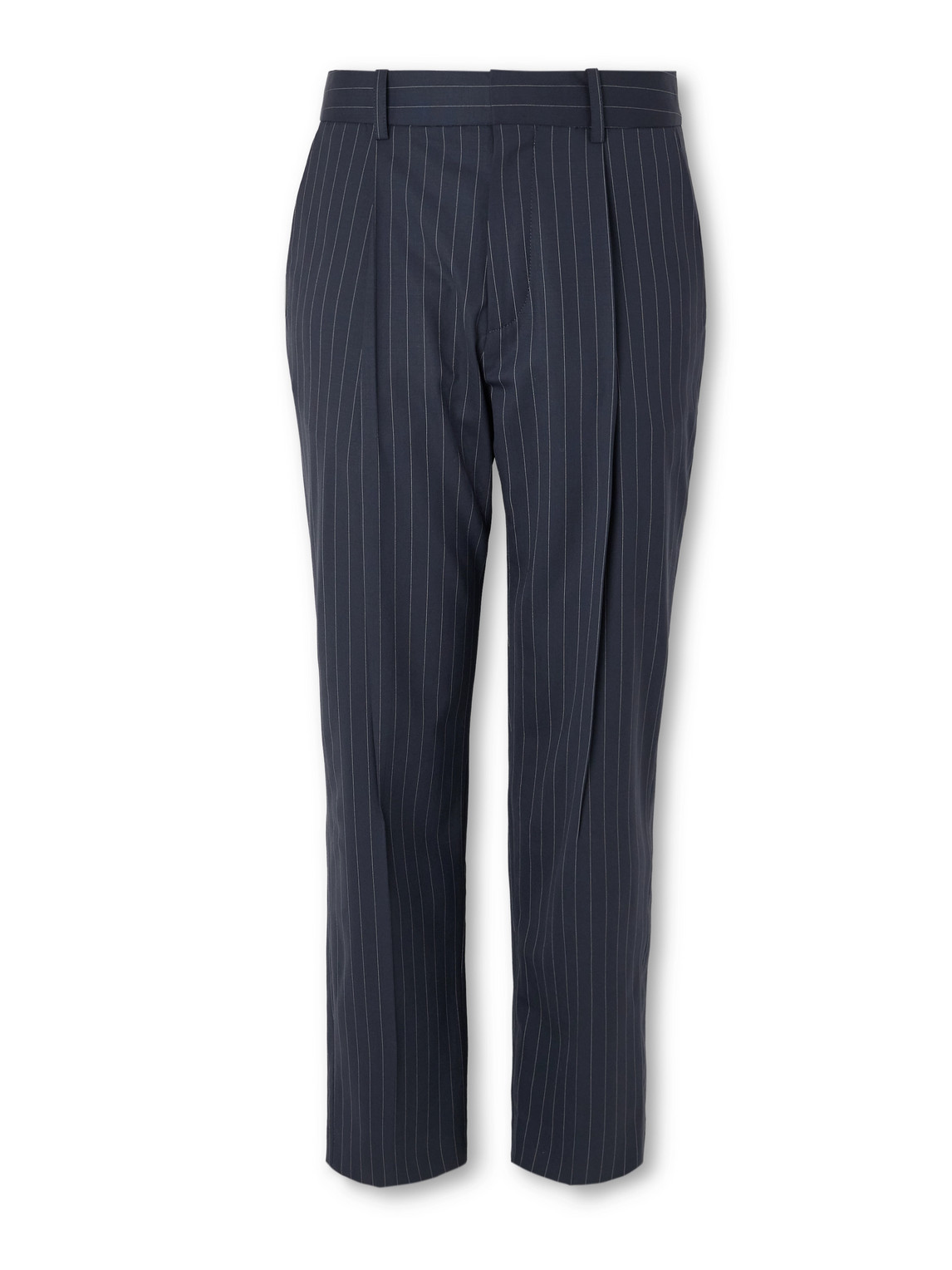 Balmain Tapered Cropped Pleated Pinstriped Wool-blend Trousers In Multi