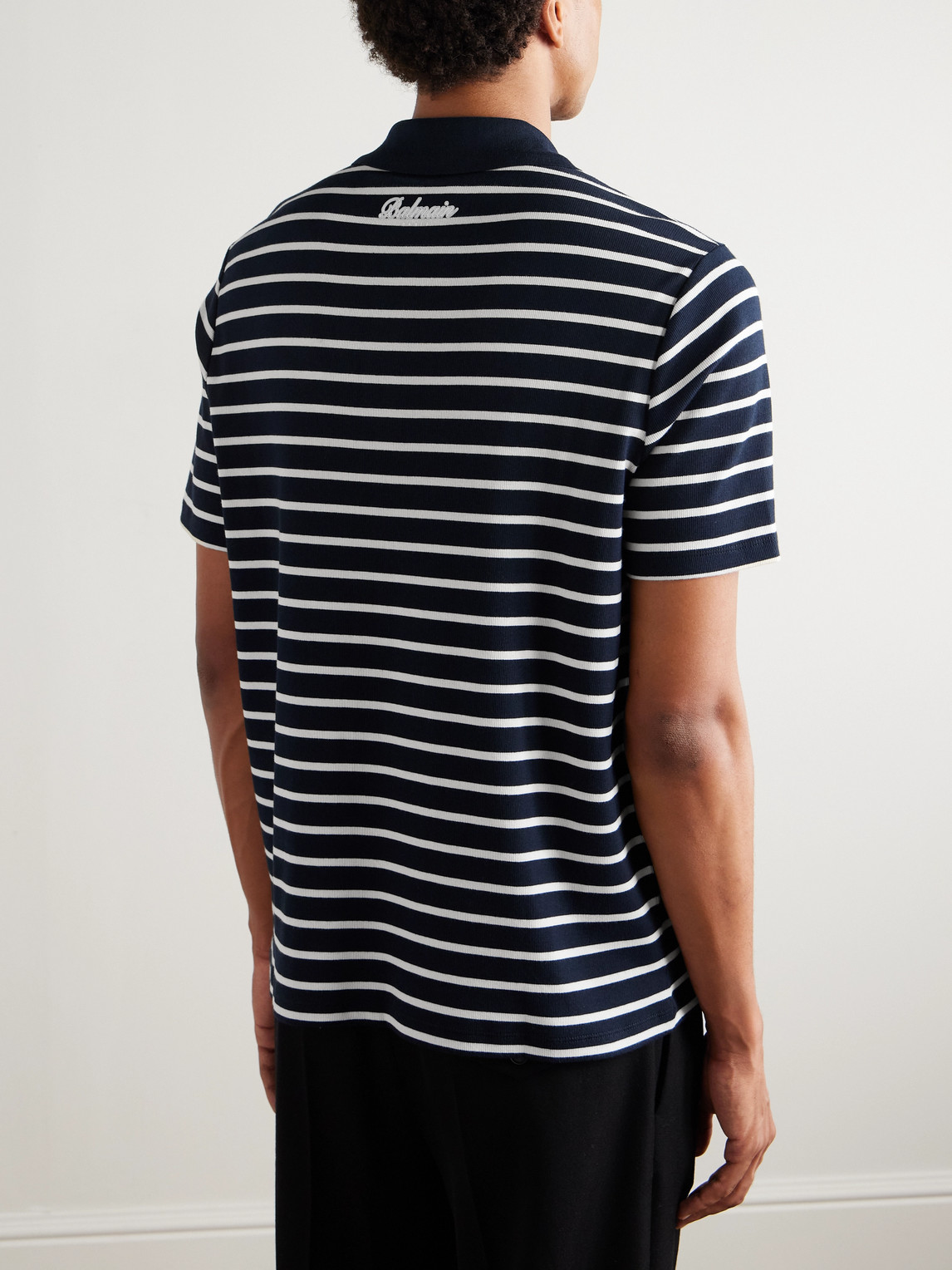 Balmain Mariniere Logo-print Striped Cotton Polo Shirt In Blue