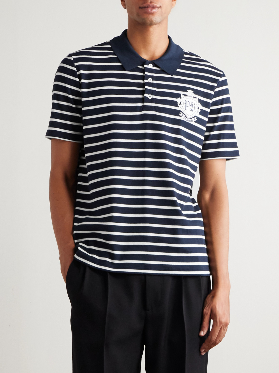Balmain Mariniere Logo-print Striped Cotton Polo Shirt In Blue