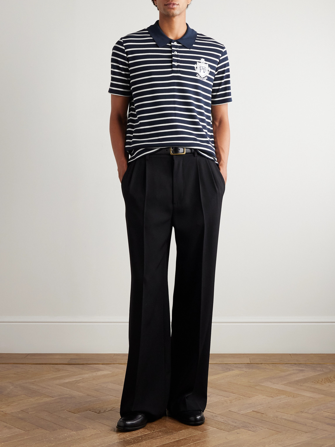 Balmain Mariniere Logo-print Striped Cotton Polo Shirt In Blue