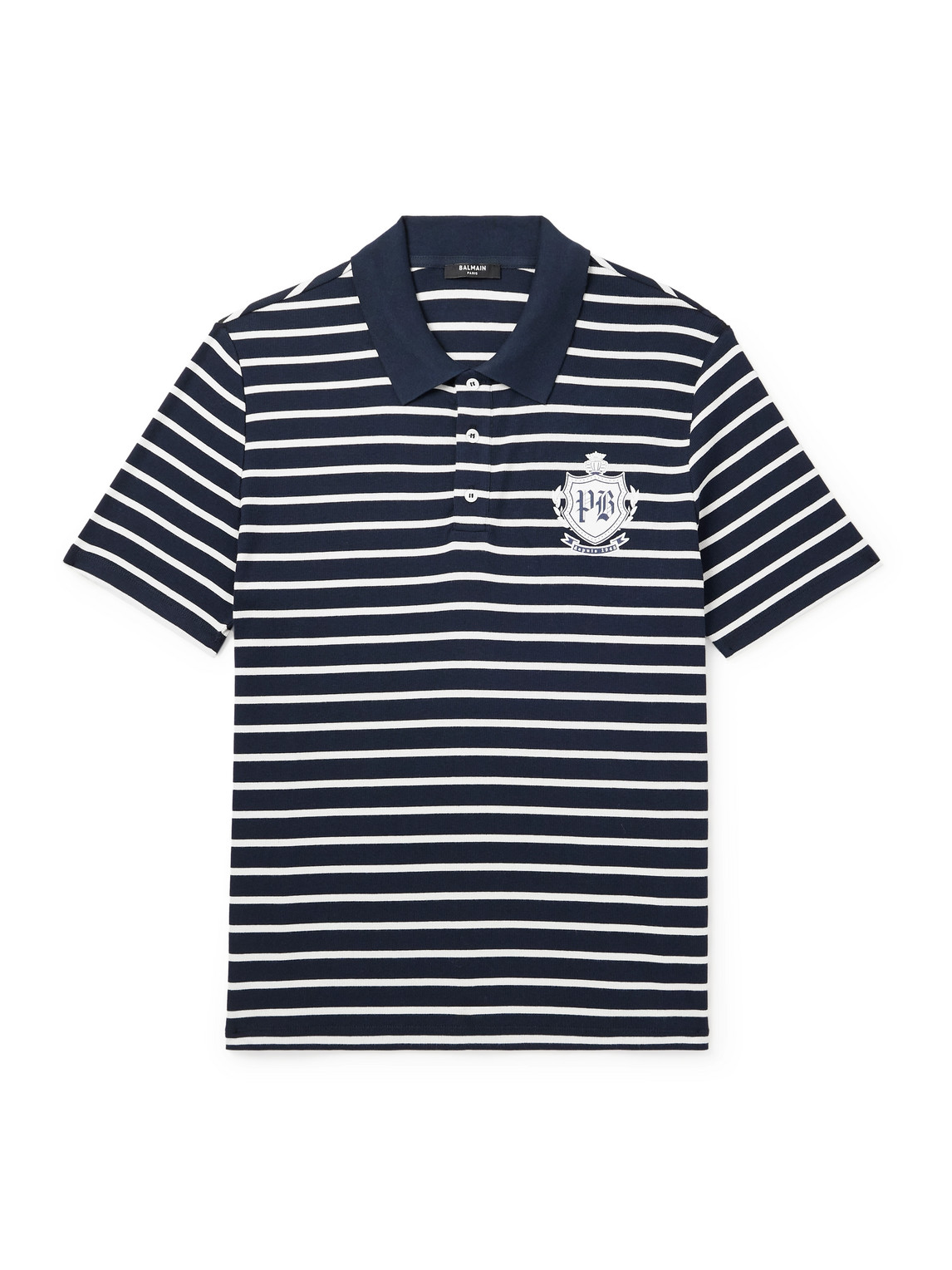Balmain Mariniere Logo-print Striped Cotton Polo Shirt In Blue