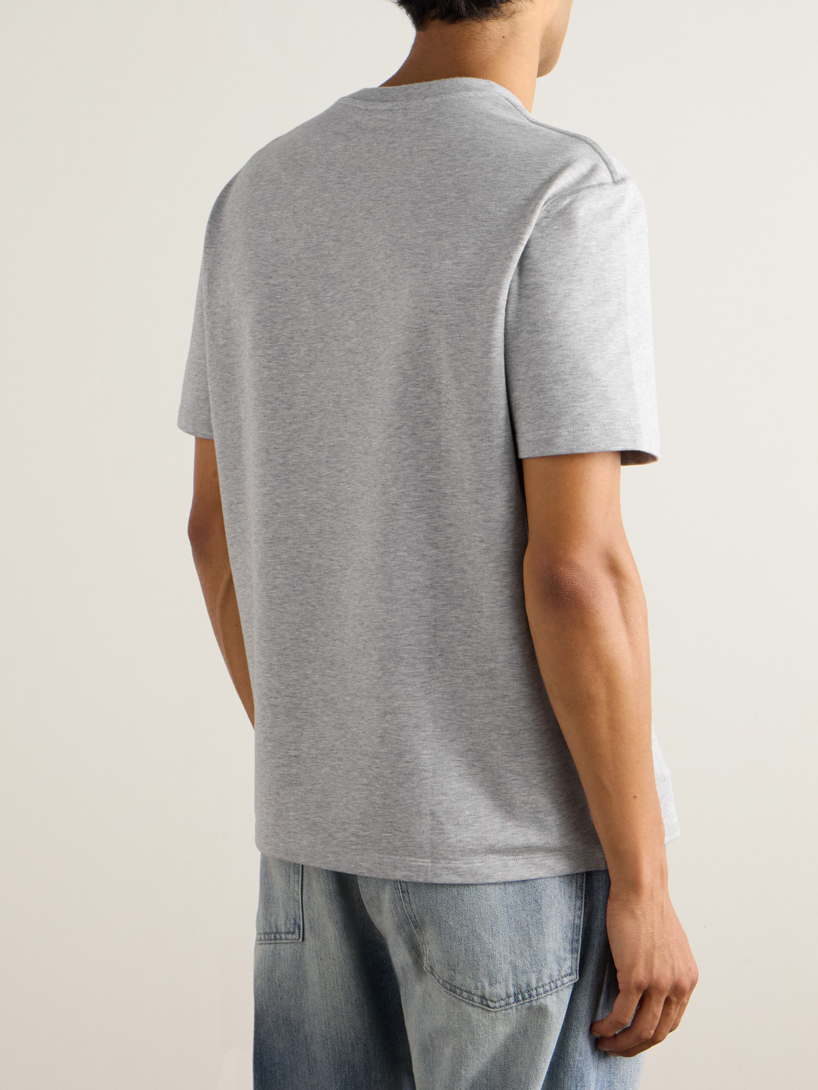 Balmain Logo-embroidered Cotton-blend Jersey T-shirt In Gray