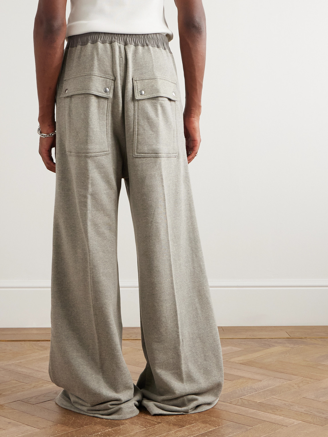 Rick Owens Drkshdw Geth Belas Wide-leg Embellished Cotton-blend Jersey Sweatpants In Green