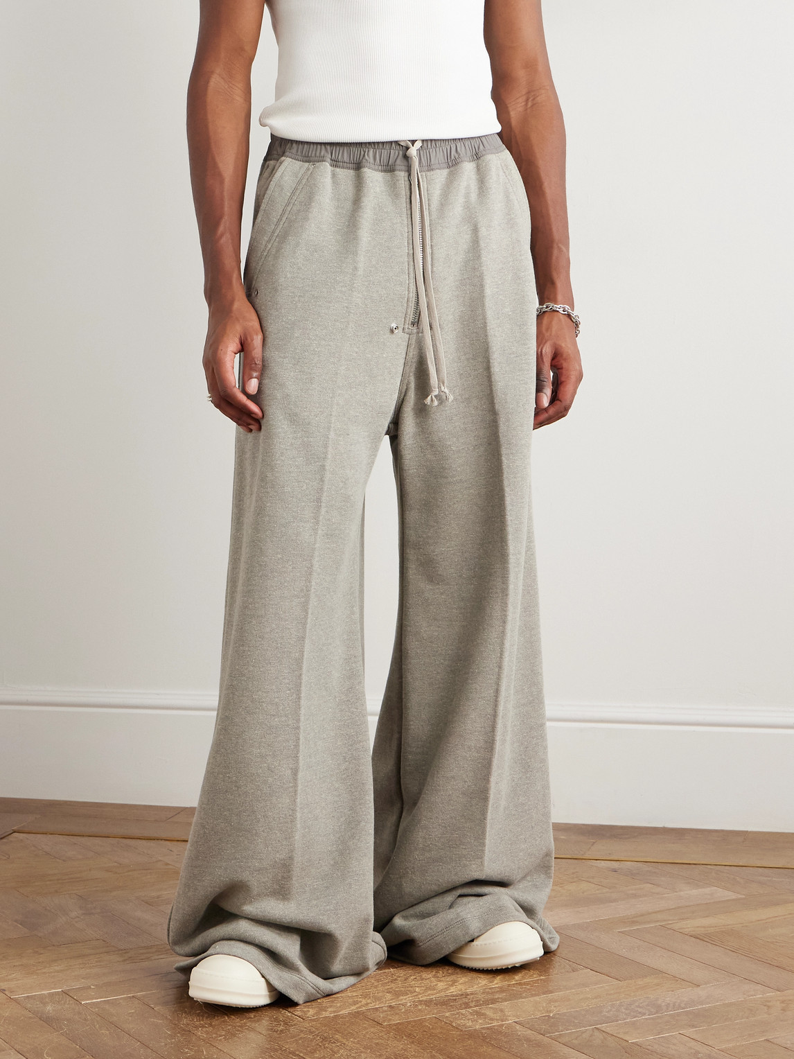 Rick Owens Drkshdw Geth Belas Wide-leg Embellished Cotton-blend Jersey Sweatpants In Green